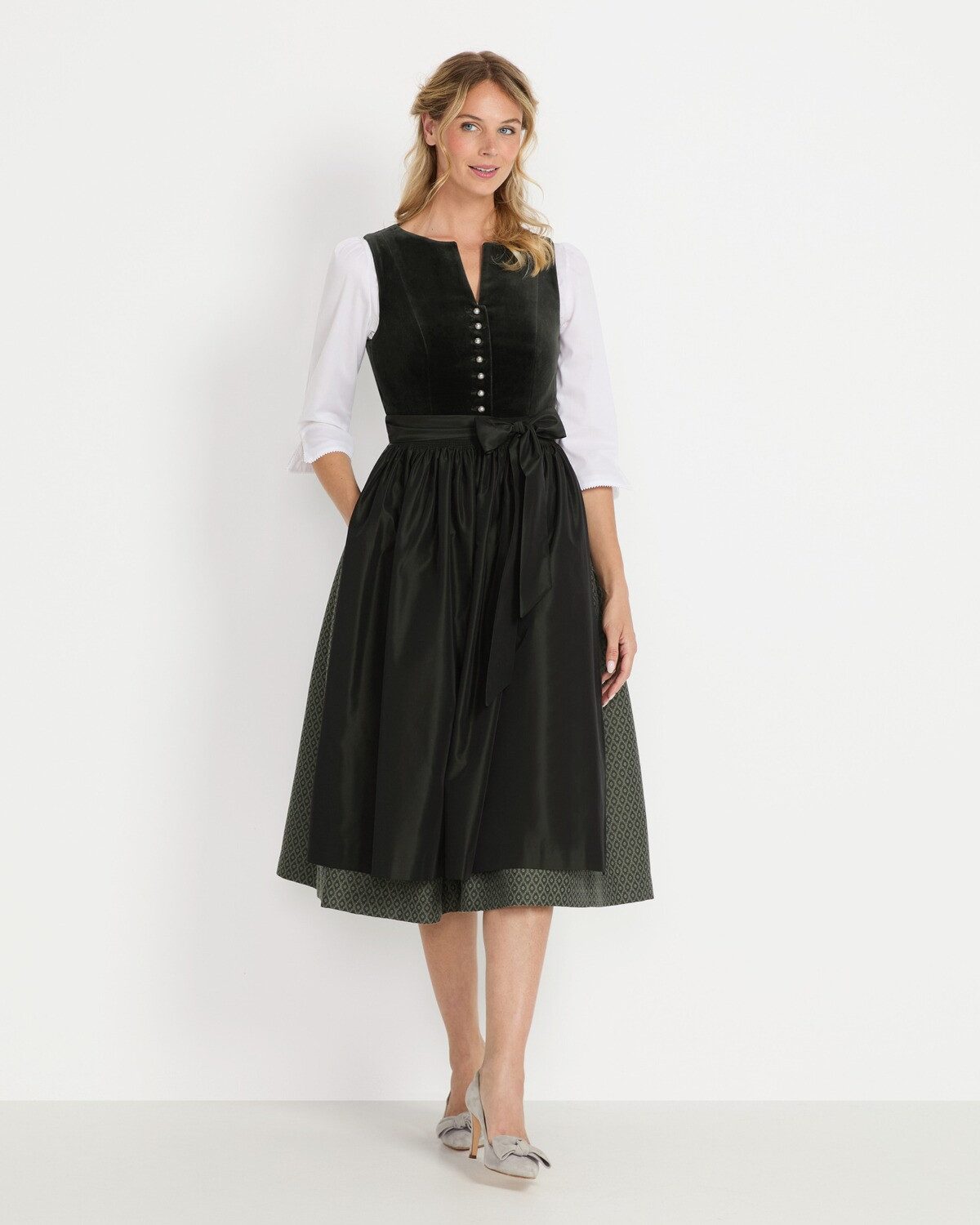 Luis Steindl Dirndl Langes Samt-Dirndl mit Jacquard-Rock