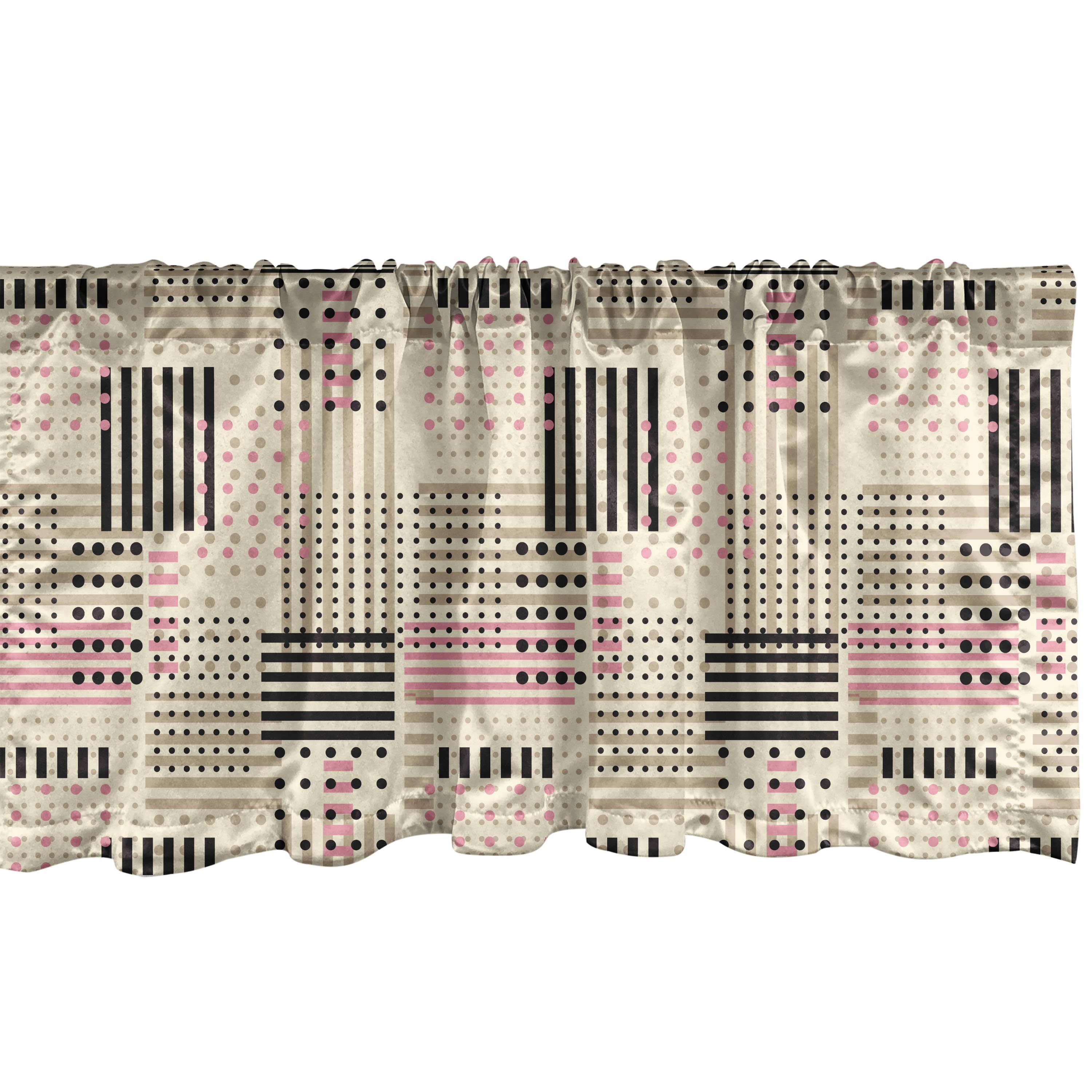 Scheibengardine Vorhang Volant für Küche Schlafzimmer Dekor mit Stangentasche, Abakuhaus, Microfaser, Abstrakt Geometrische Punkt-Streifen-Kunst