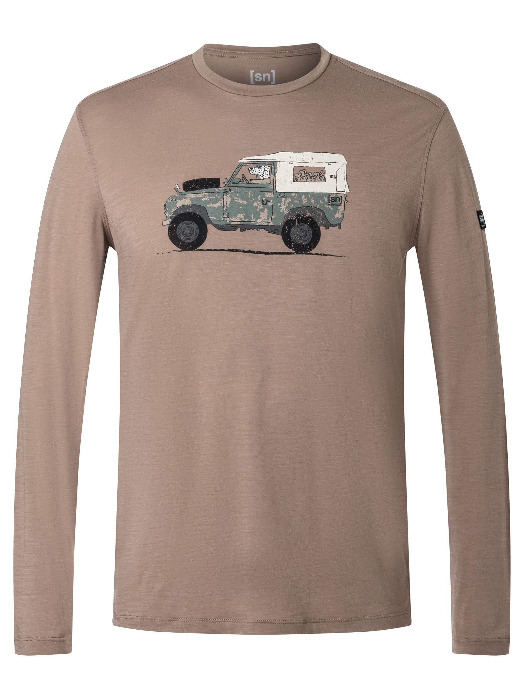 SUPER.NATURAL Langarmshirt für Herren,Merino M DOG EXCURSION LS mit Tier-Motiv, atmungsaktiv