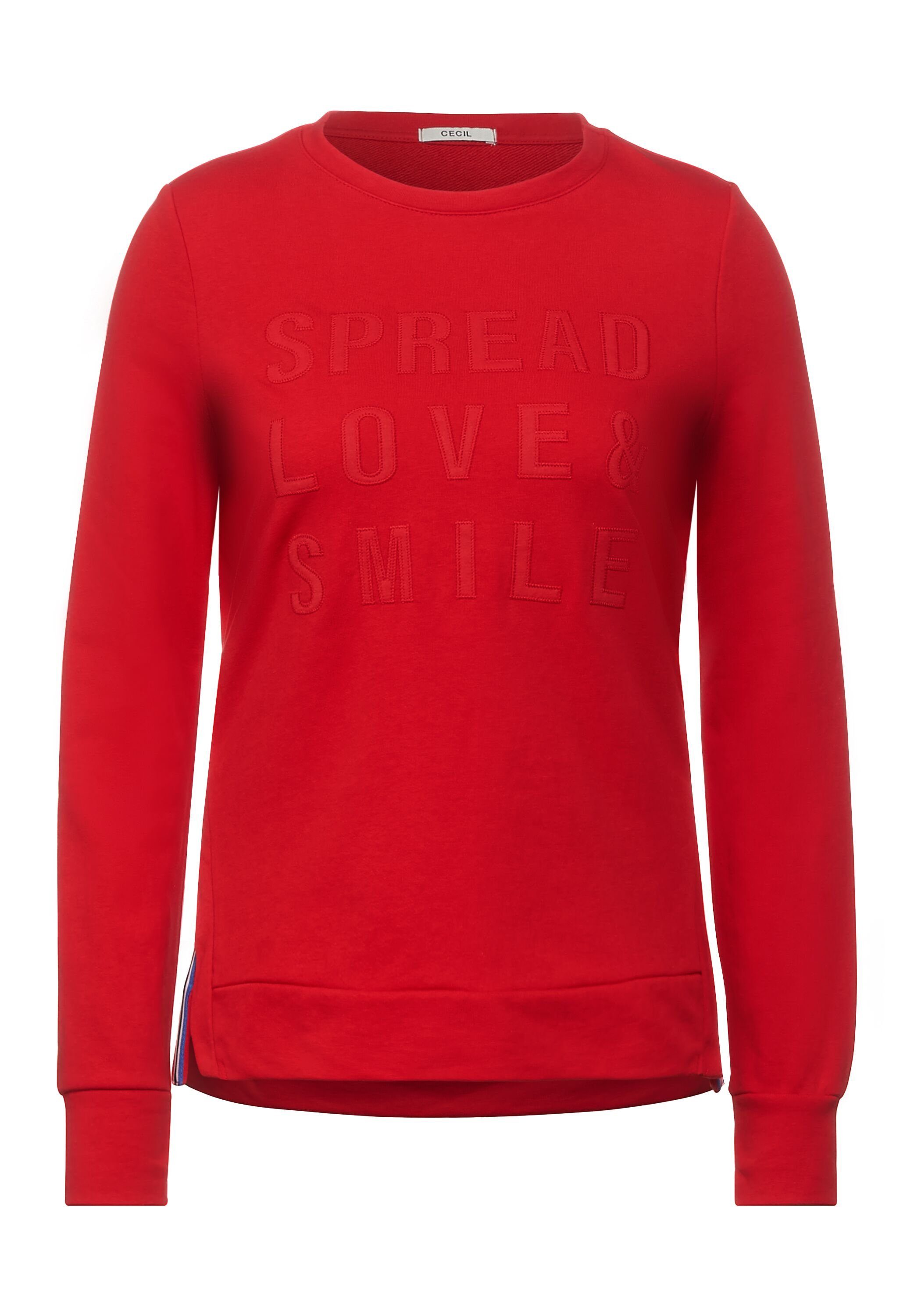 Red Wording Sweatshirt mit (1-tlg) Cecil in Cecil Sweatshirt Vibrant Schlitze