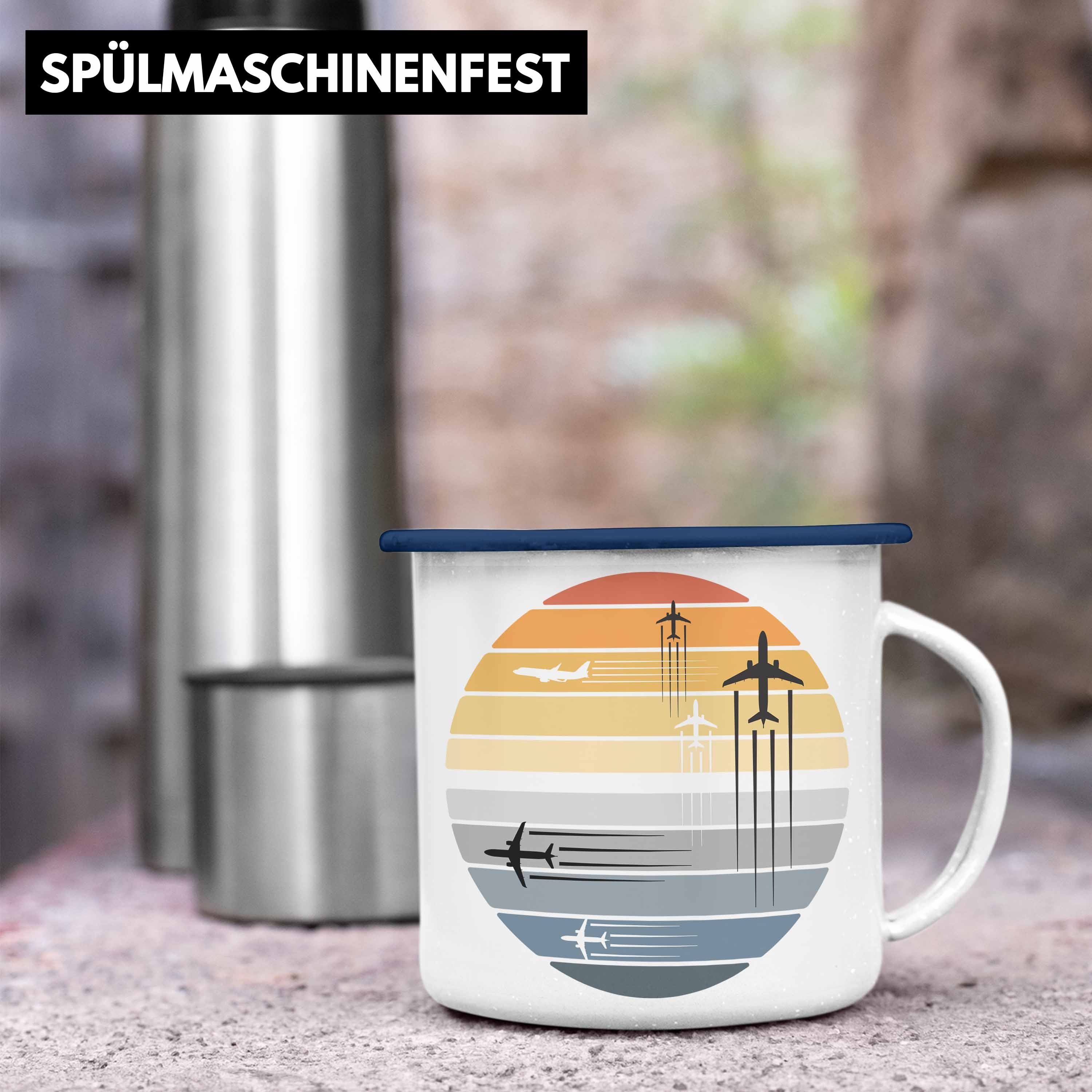 Tasse - Pilot Thermotasse KaffeeEmaille Emaille Geschenk Fliegen Trendation Blau Geschenkidee Tasse Trendation Flugzeug Piloten Grafik