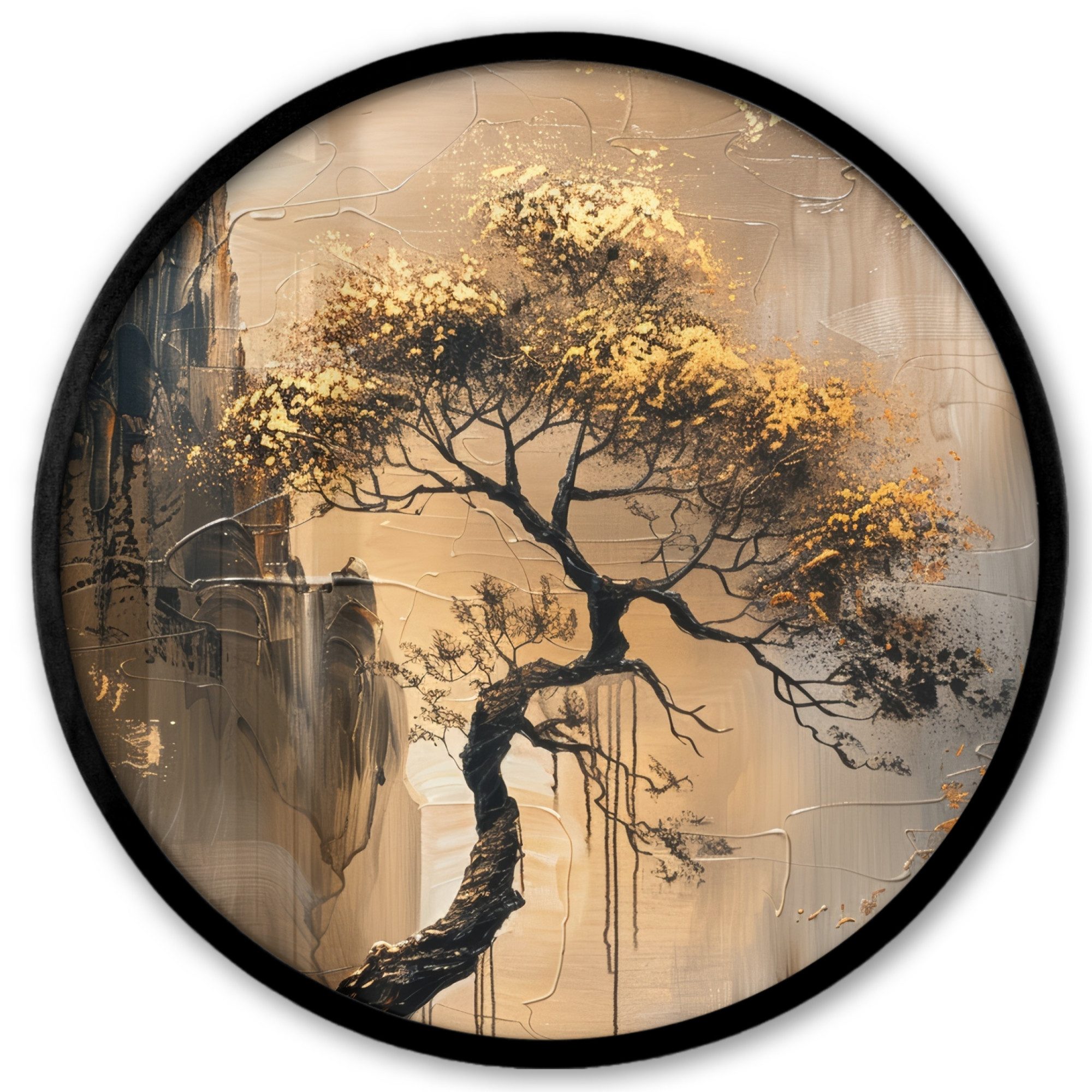Poster Rund - Baum - Gold - Landschaft - Farbe