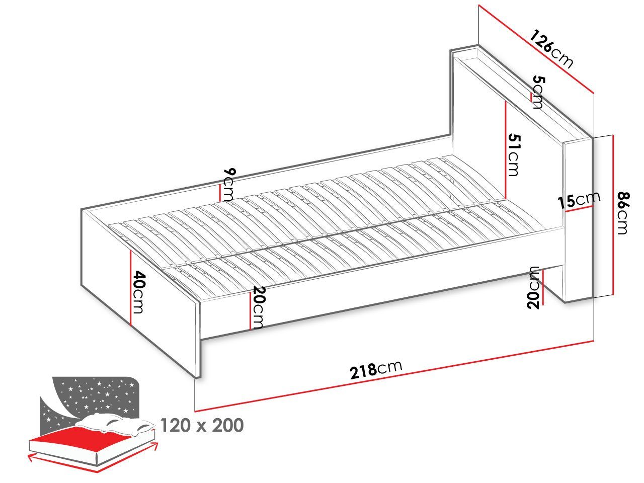 MIRJAN24 Jugendbett Fargo 120 FG15 (mit Lattenrost), 120x200 cm