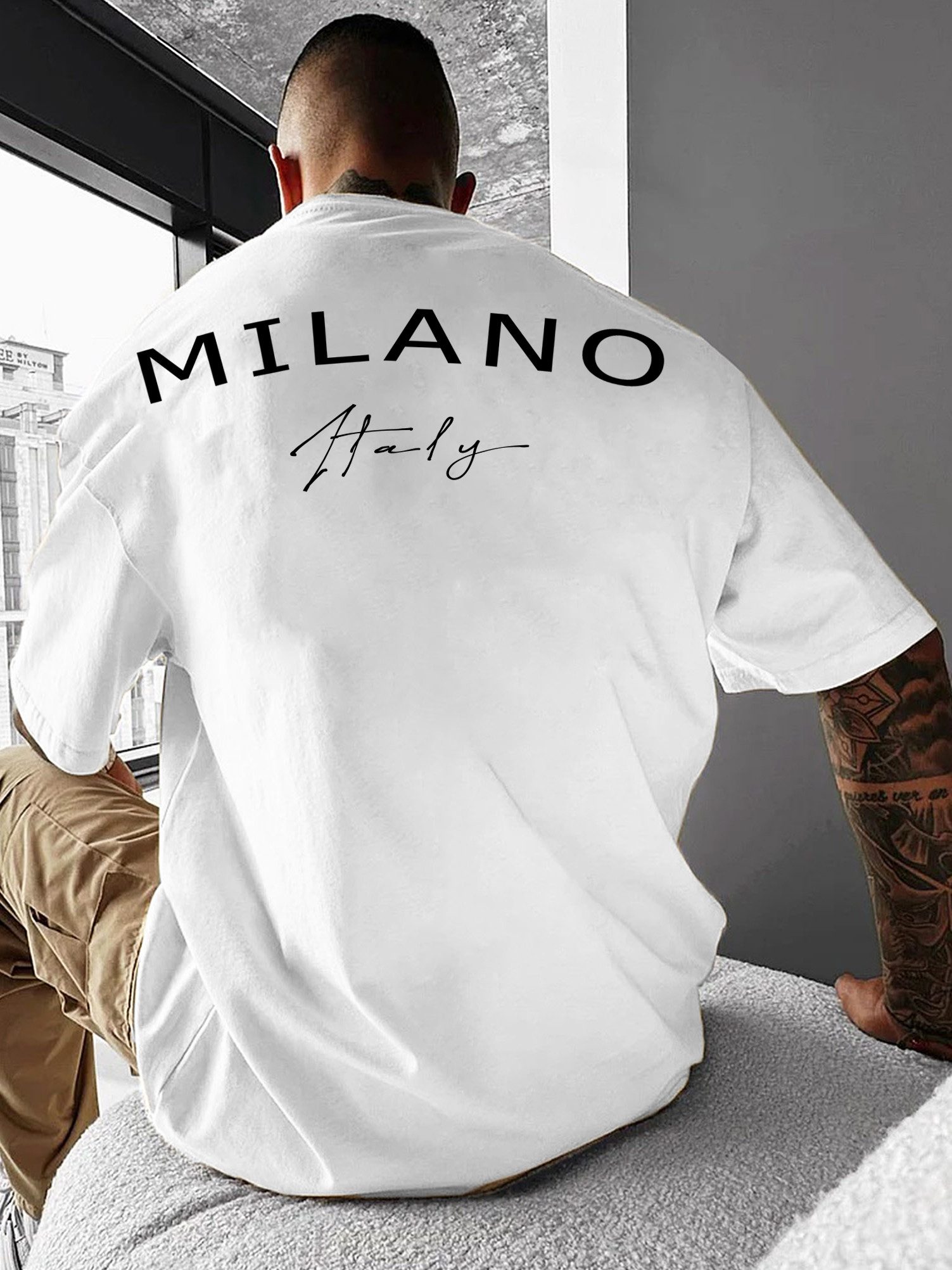 RMK T-Shirt Herren Shirt Rundhals Basic "Milano Italia" aus Baumwolle