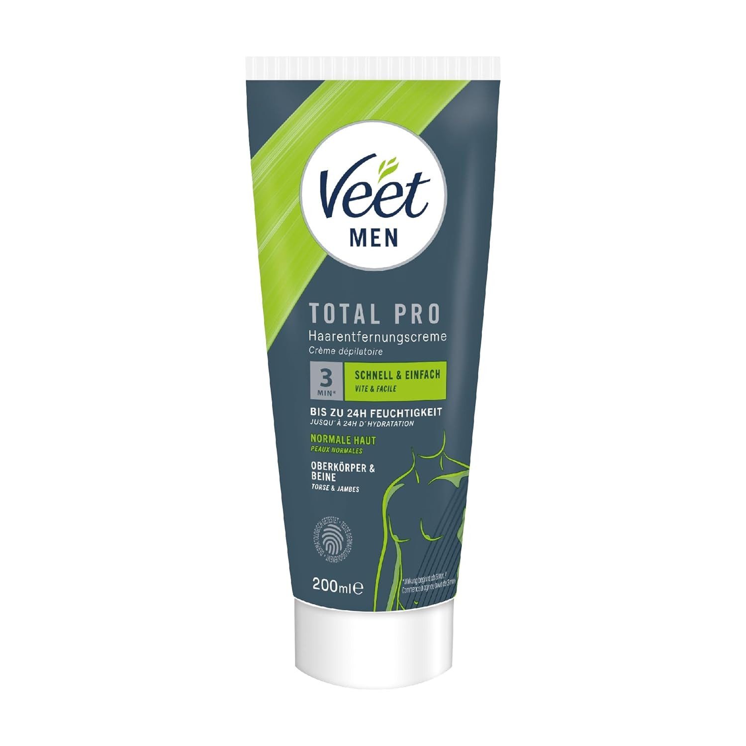 Veet MEN Enthaarungscreme Haarentfernungscreme, Set mit Tube & Spatel, 1 St., 200ml, für Oberkörper & Beine
