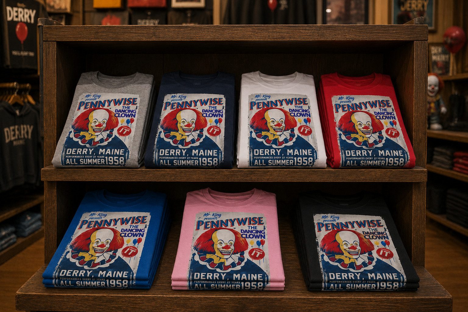 Blondie & Brownie T-Shirt Pennywise Damen T-Shirt Horror Clown Print (Einzelstück, Einzelartikel) Pennywise_D_Tee Horror Vintage Damenfit