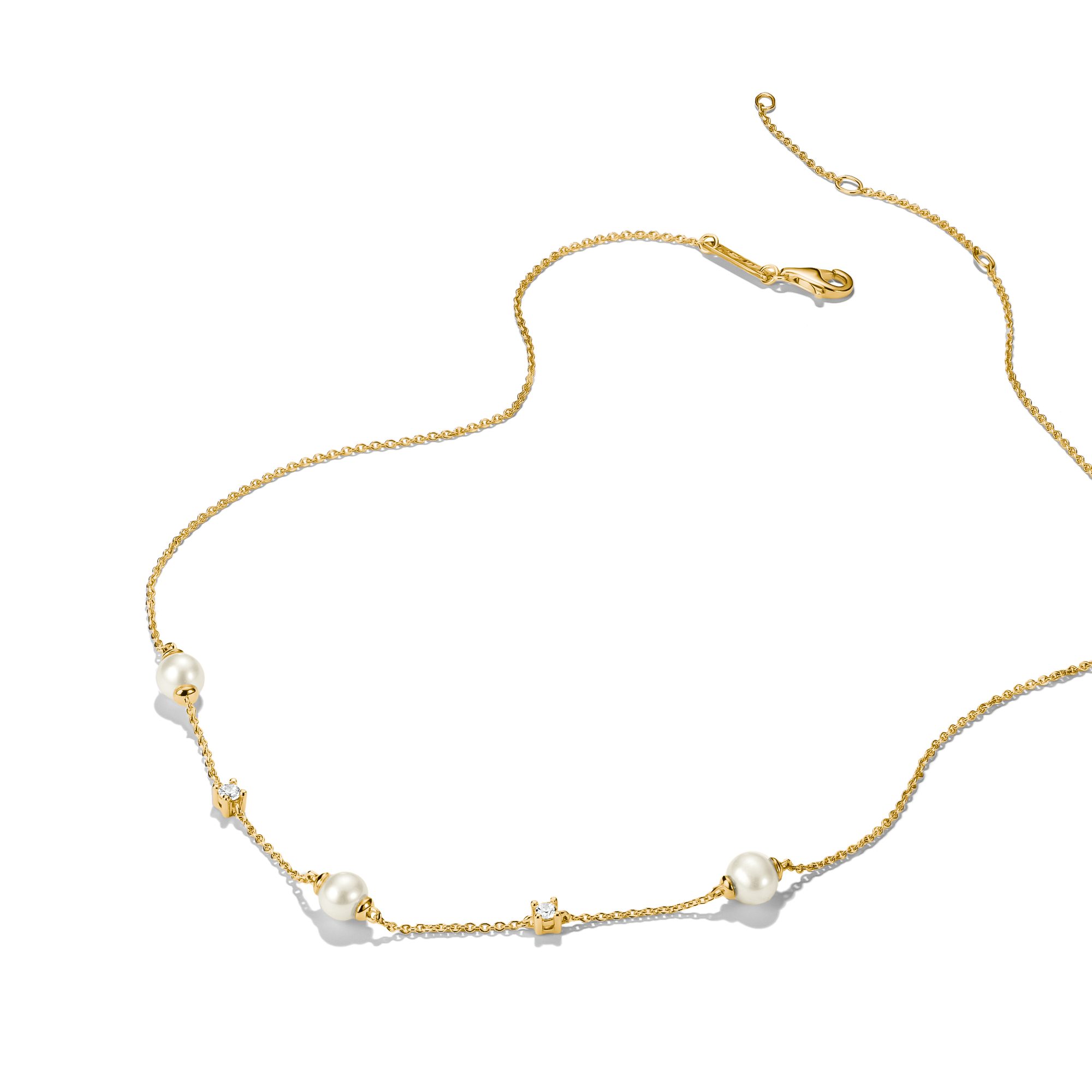 THOMAS SABO Kette mit Anhänger Kette mit Perlen gelbgoldfarben, mit Zirkonia (synth) - mit Süßwasserzuchtperle