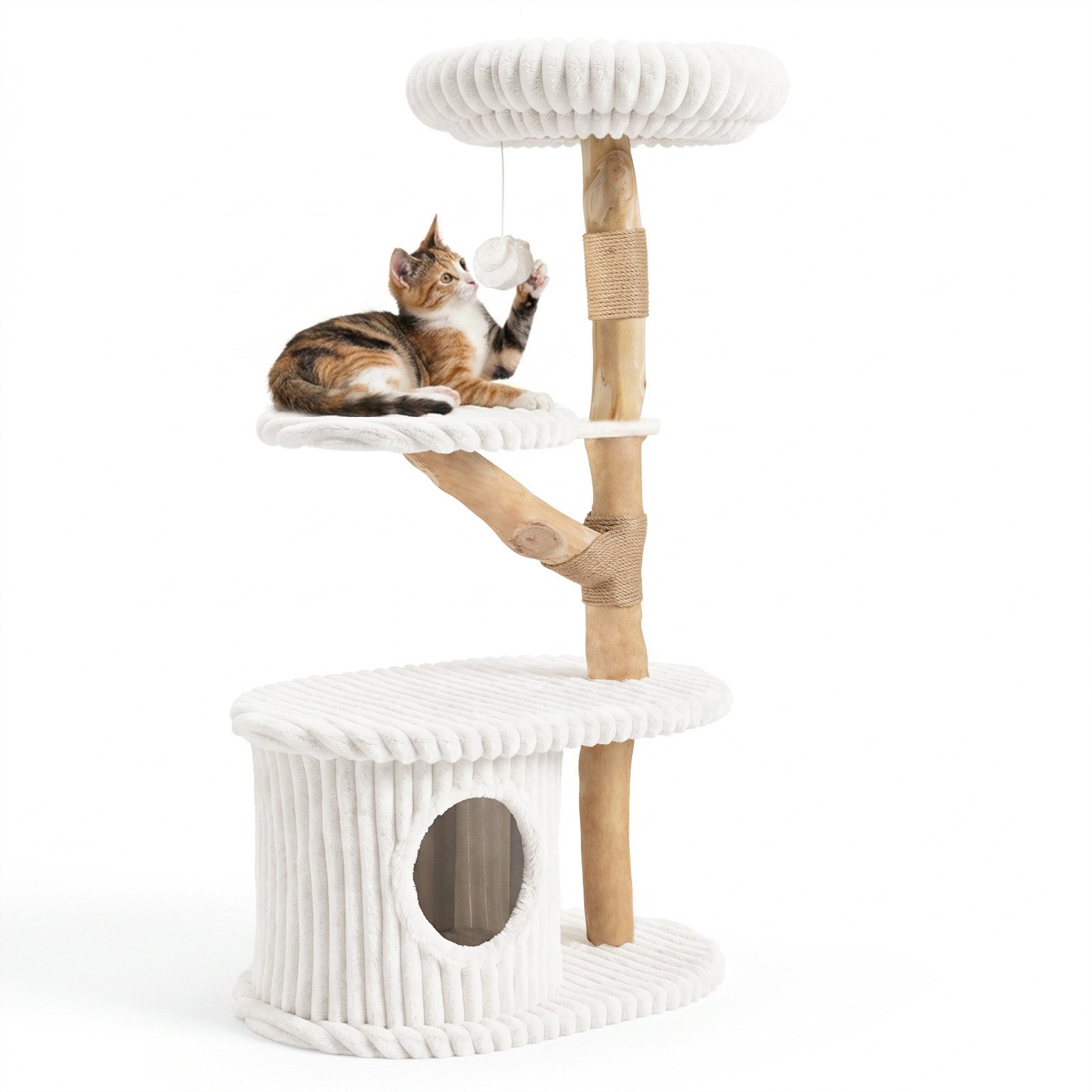 COSTWAY Kratzbaum Katzenkratzbaum, Katzenbaum, mit Katzenhöhle, Plattformen, Ball, Massiveholz