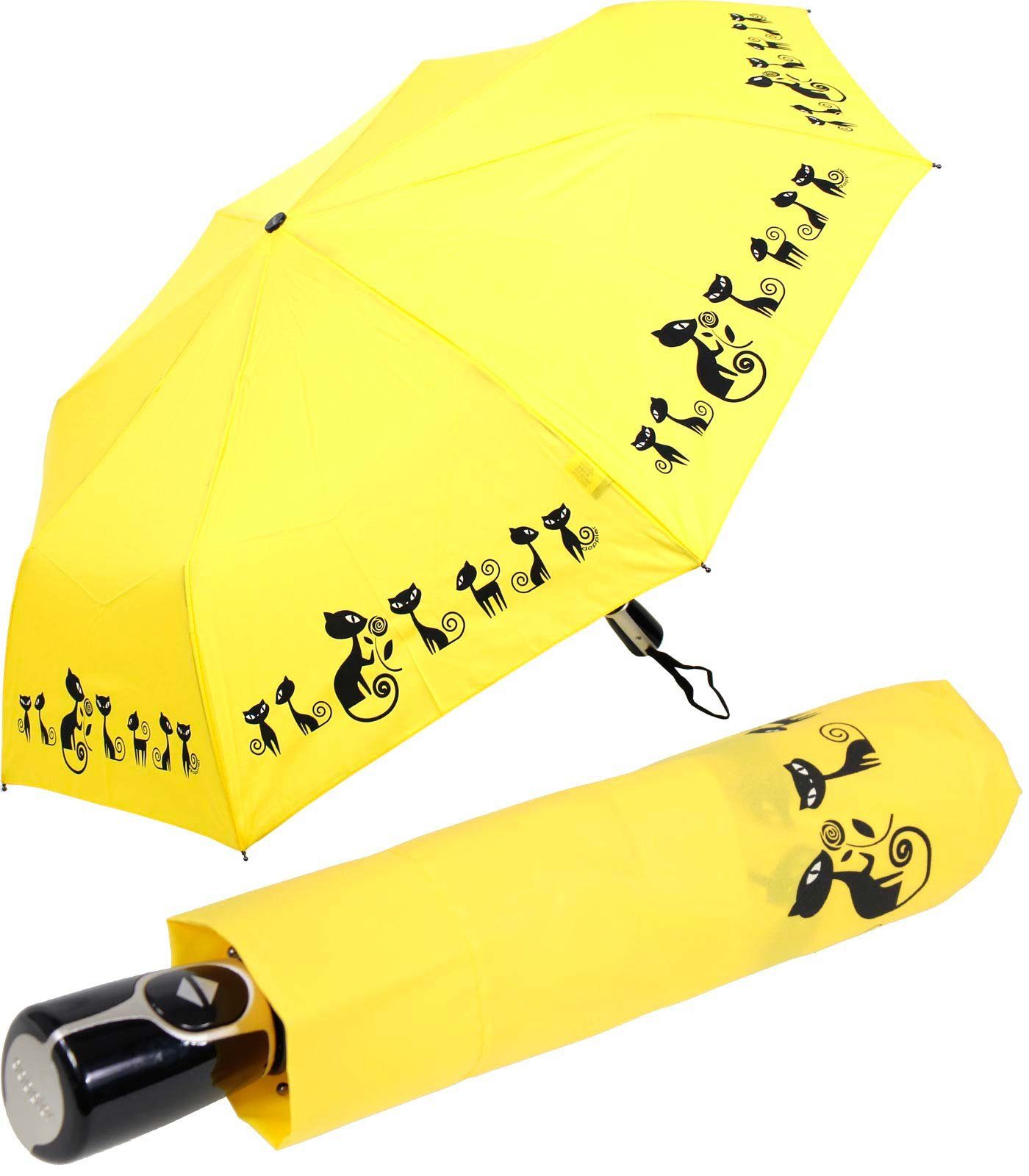 Auf-Zu-Automatik Fiber für gelb - Taschenregenschirm Katzen-Liebhaber stabil doppler® elegant, Cats, praktisch Damen Magic und -