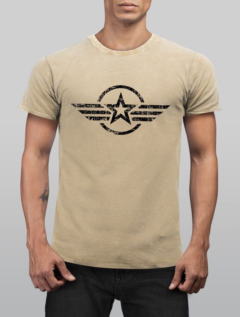 Neverless Print-Shirt Herren Vintage Shirt Airforce günstig online kaufen