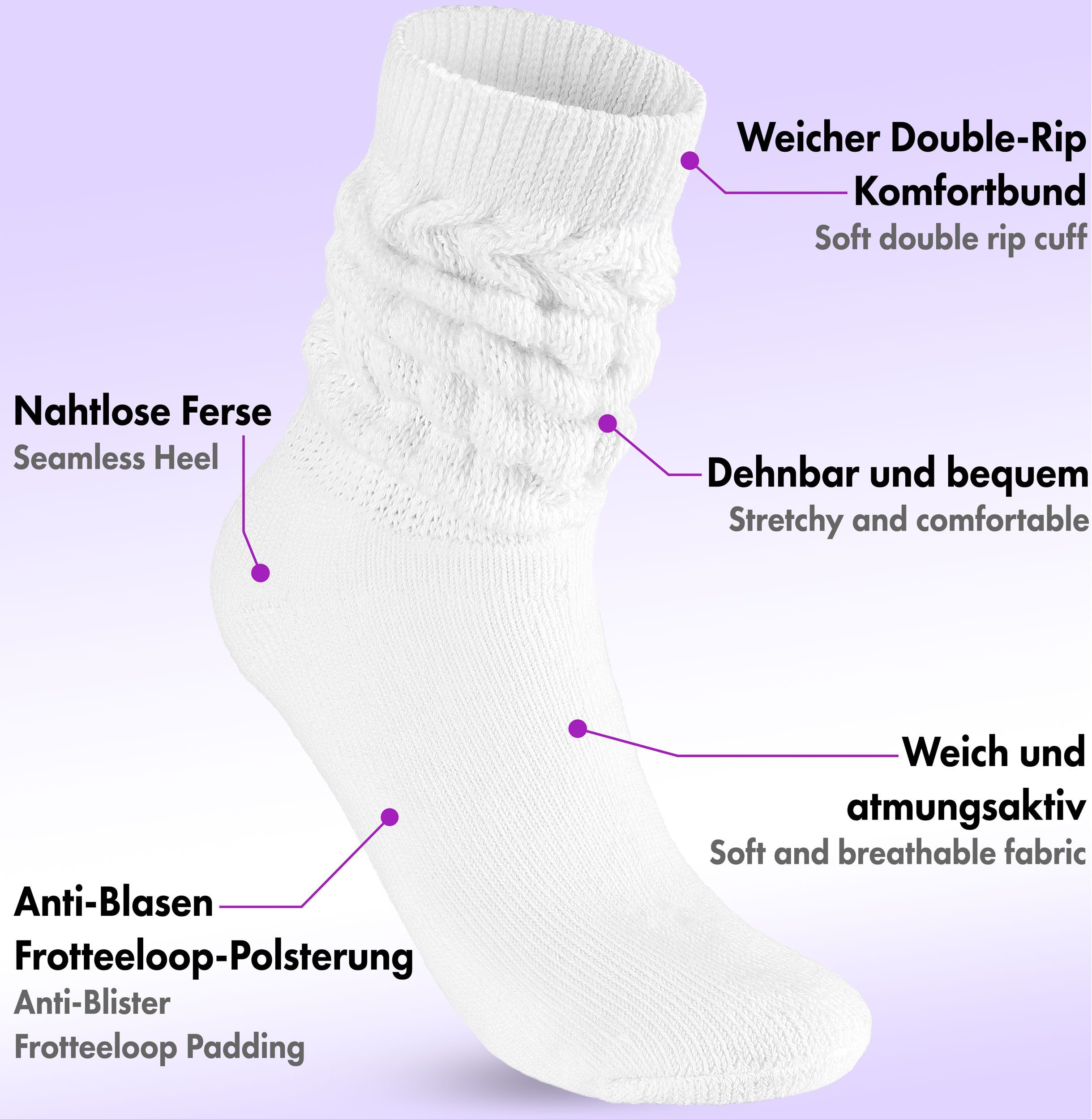 BRUBAKER Schoppersocken 3er Set Slouch Socken - Damen Baumwollsocken für Sport und Freizeit (3-Paar) Lässige Retro-Socken für Frauen - Scrunch Knit Damensocken