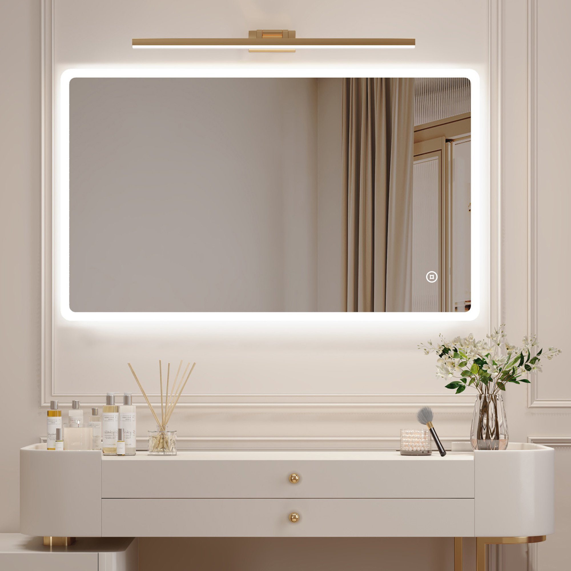 Schminkspiegel 120x70 mit beleuchtung 120 cm Spiegel LED groß 3Lichtfarben Dimmbar