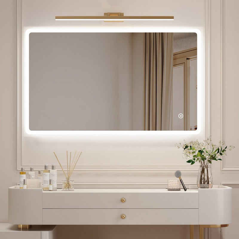 WDWRITTI Schminkspiegel 120x70 mit beleuchtung 120 cm Spiegel LED groß 3Lichtfarben Dimmbar (Wandspiegel Badspiegel Speicherfunktion, Touch, Wandschalter), ohne Spiegelleuchte