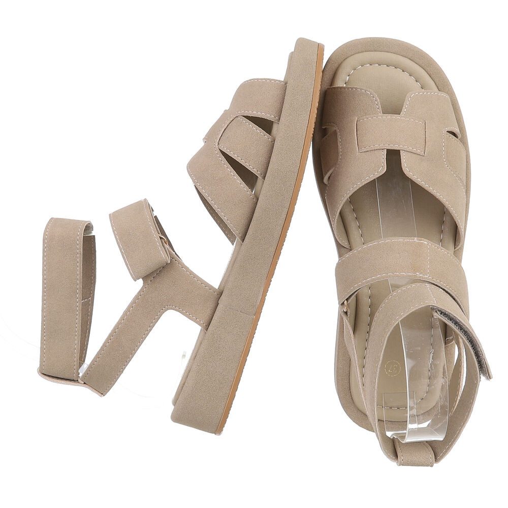 Ital-Design Bequeme Damen-Sandalen mit breiten Riemen für den Sommer Riemchensandalette (89372455) Keilabsatz/Wedge Riemchensandalen in Hellbraun