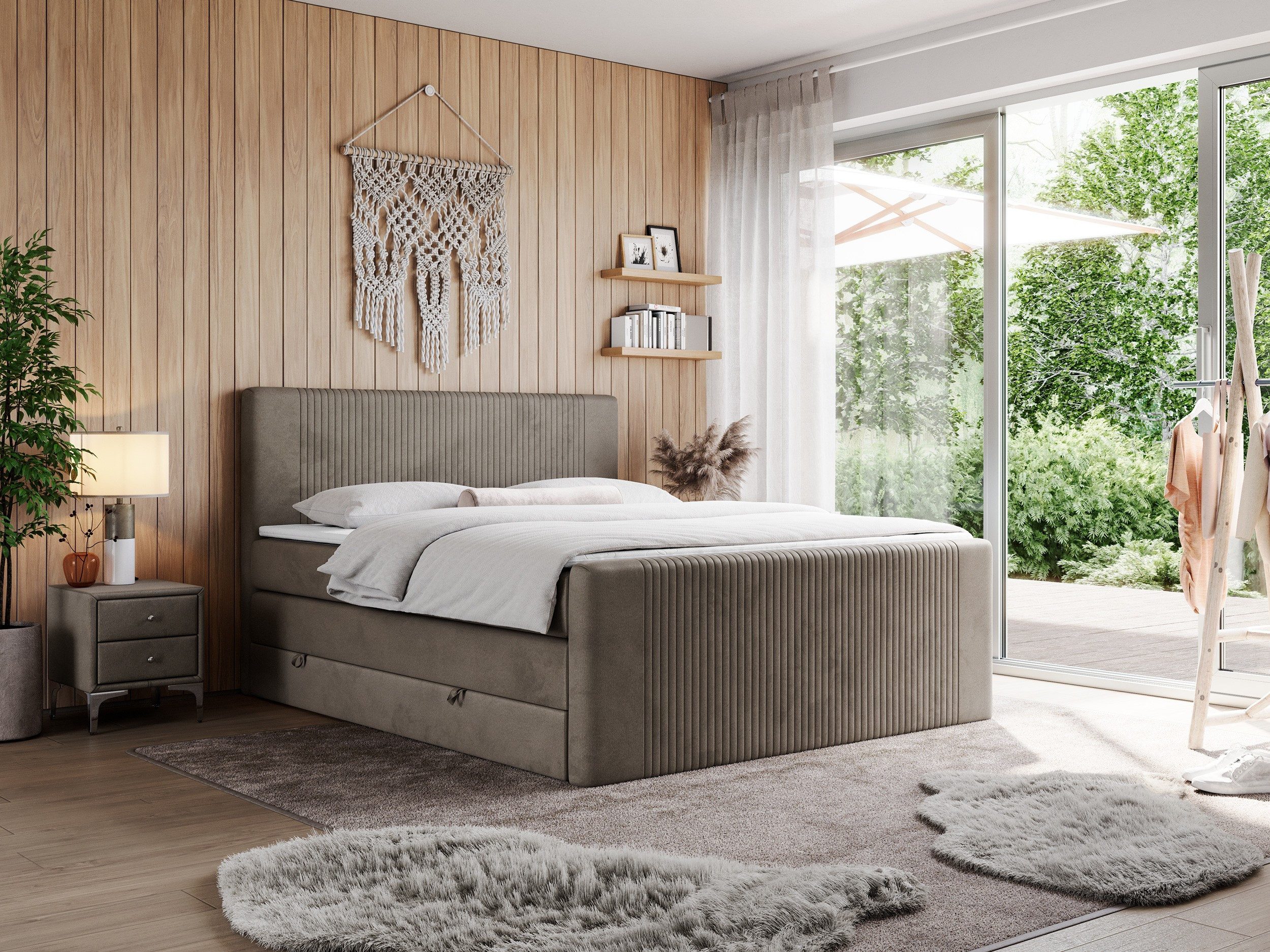 MKS MÖBEL Boxspringbett KING DOREN (Topper T25/Visco, Doppelbett, Bonellfedern), mit zwei Bettkästen, Multipocket-Matratzen mit T30-Schaum