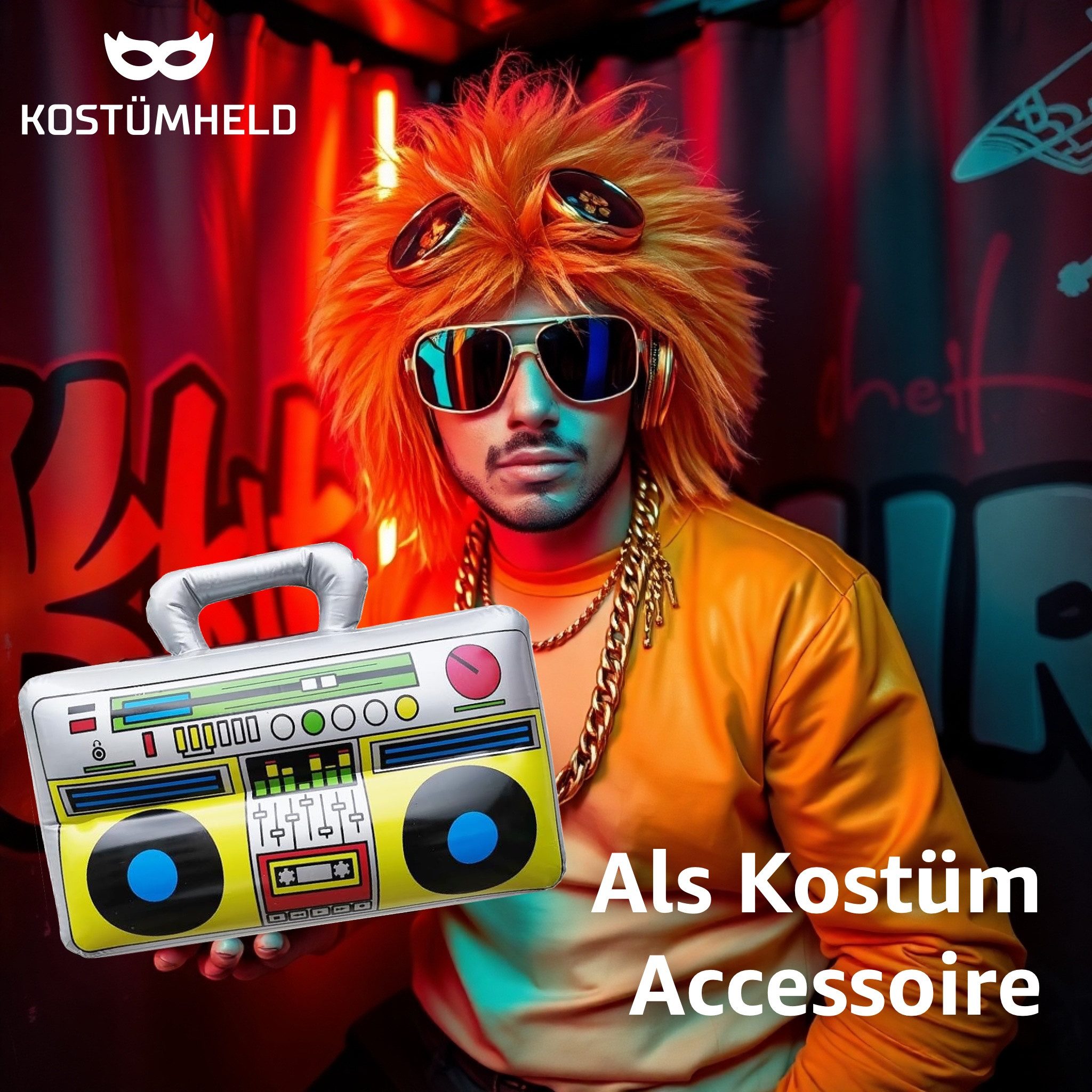 Kostümheld® Aufblasbares Partyzubehör 1x Aufblasbarer Retro Ghettoblaster Radio Walkman 80er 90er Party, 45 x 42 cm