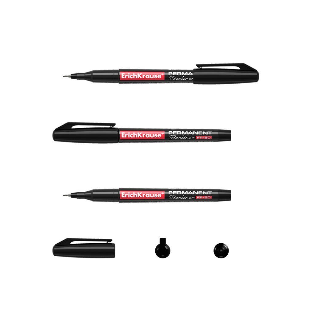 Erich Krause Fineliner, Fineliner FP-50 wasserfest 0,6mm schwarz 12 Stück