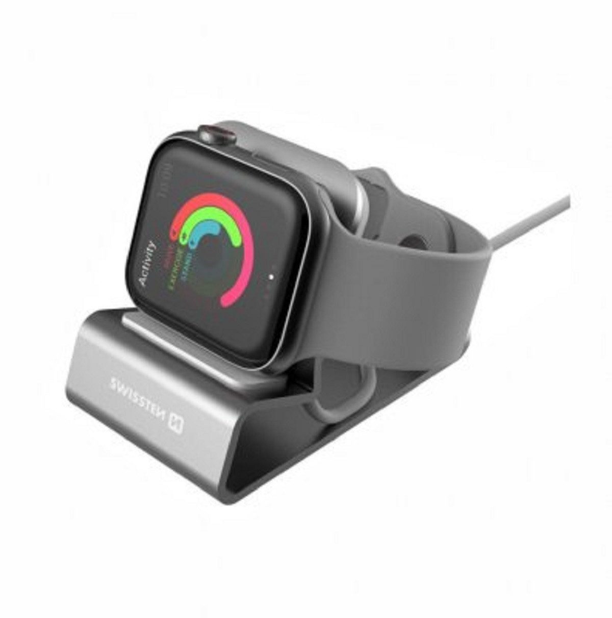 SWISSTEN Smartwatch-Halterung Aluminium Ständer mit Silikonpad kompatibel mit Apple Watch