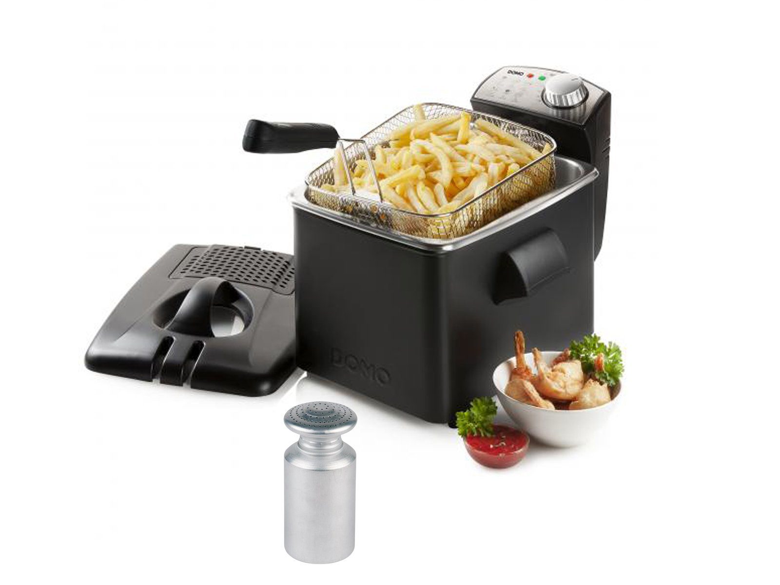 Domo Kaltzonenfritteuse, 3200 W, 4,5L XL Frittöse Pommes & Schnitzel mit  Fett frittieren & Salzstreuer, Inklusive großem Salzstreuer im Edelstahl  Design