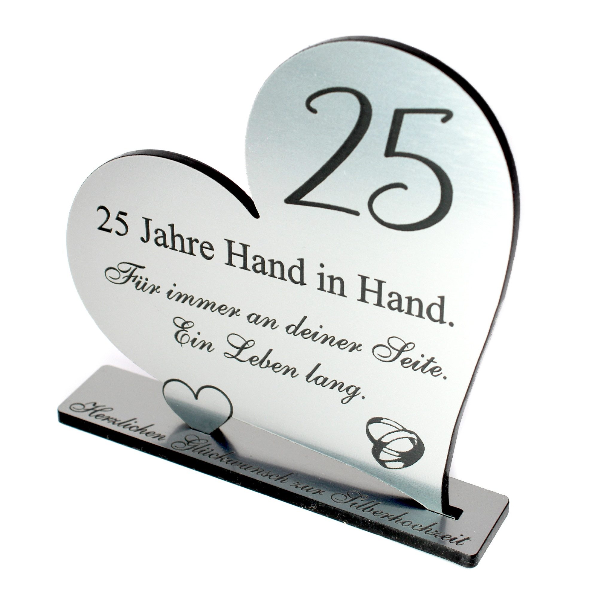 Dekolando Hochzeitskarte Silberne Hochzeit Geschenk 25 Jahre Silberhochzeit Herz Aufsteller 10