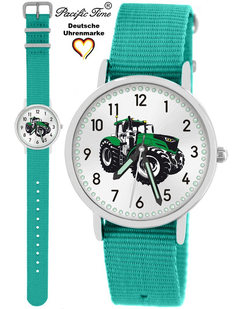 Pacific Time Quarzuhr Kinder Armbanduhr Traktor grün Wechselarmband, Mix und Match Design - Gratis Versand türkis