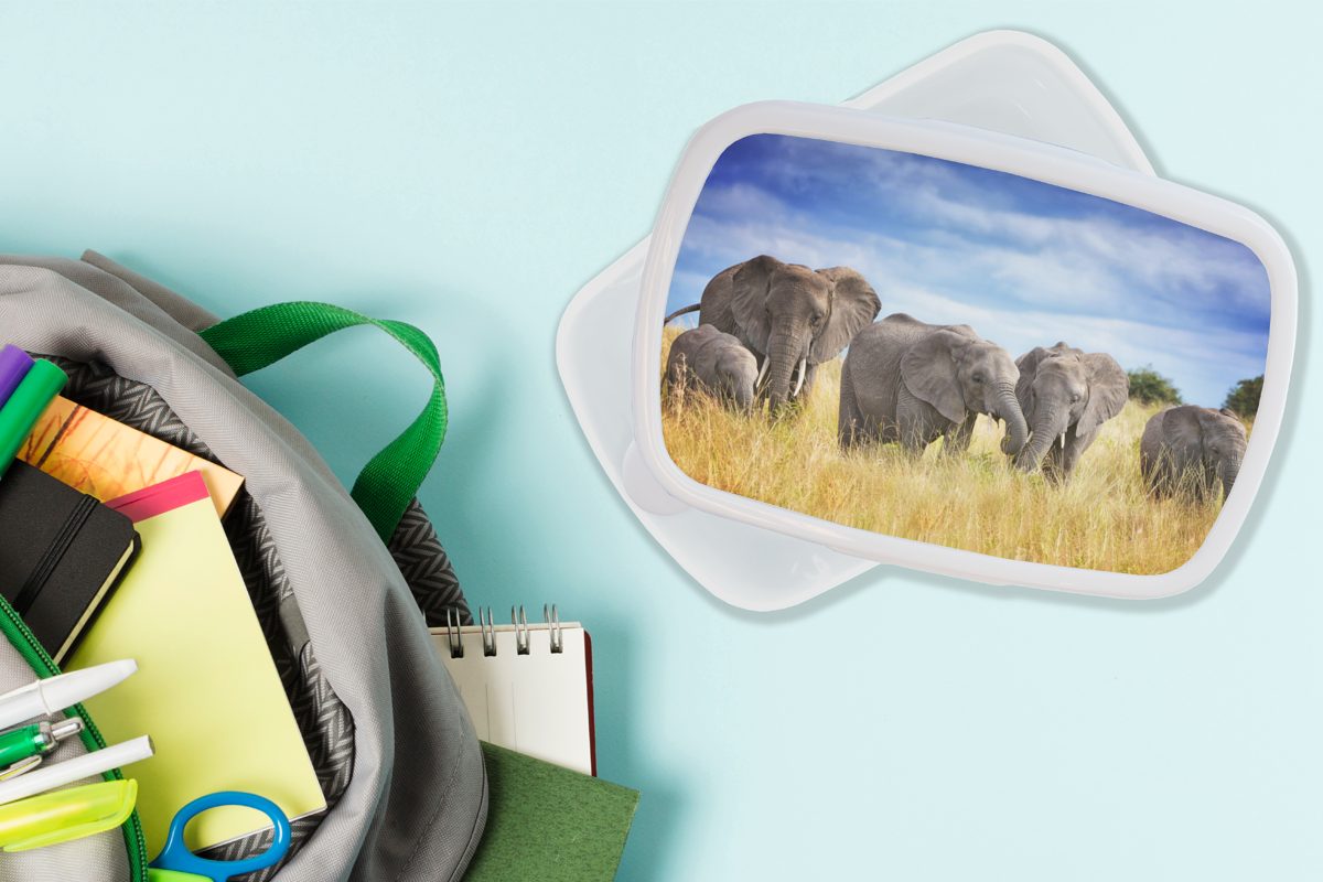 und und Erwachsene, Kinder Brotbox - Lunchbox (2-tlg), MuchoWow Familie weiß Safari, für Elefanten Mädchen Jungs für - Kunststoff, Brotdose,