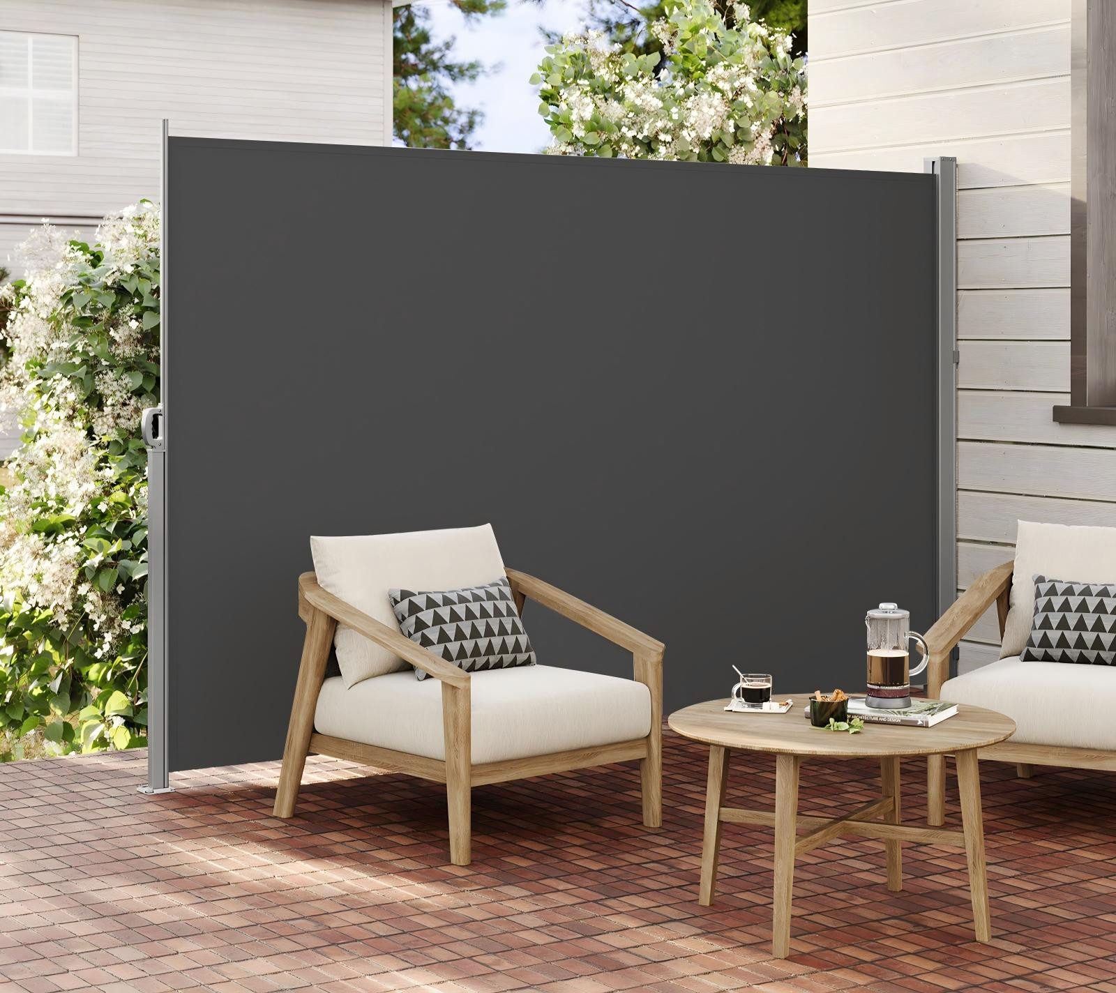 SONGMICS Seitenmarkise ausziehbar, Sichtschutz, balkon terrasse, Windschutz (Sonnenschutz, inkl. Zubehörpaket & Anleitung) Balkon, mitgelieferte Bodenhalterung