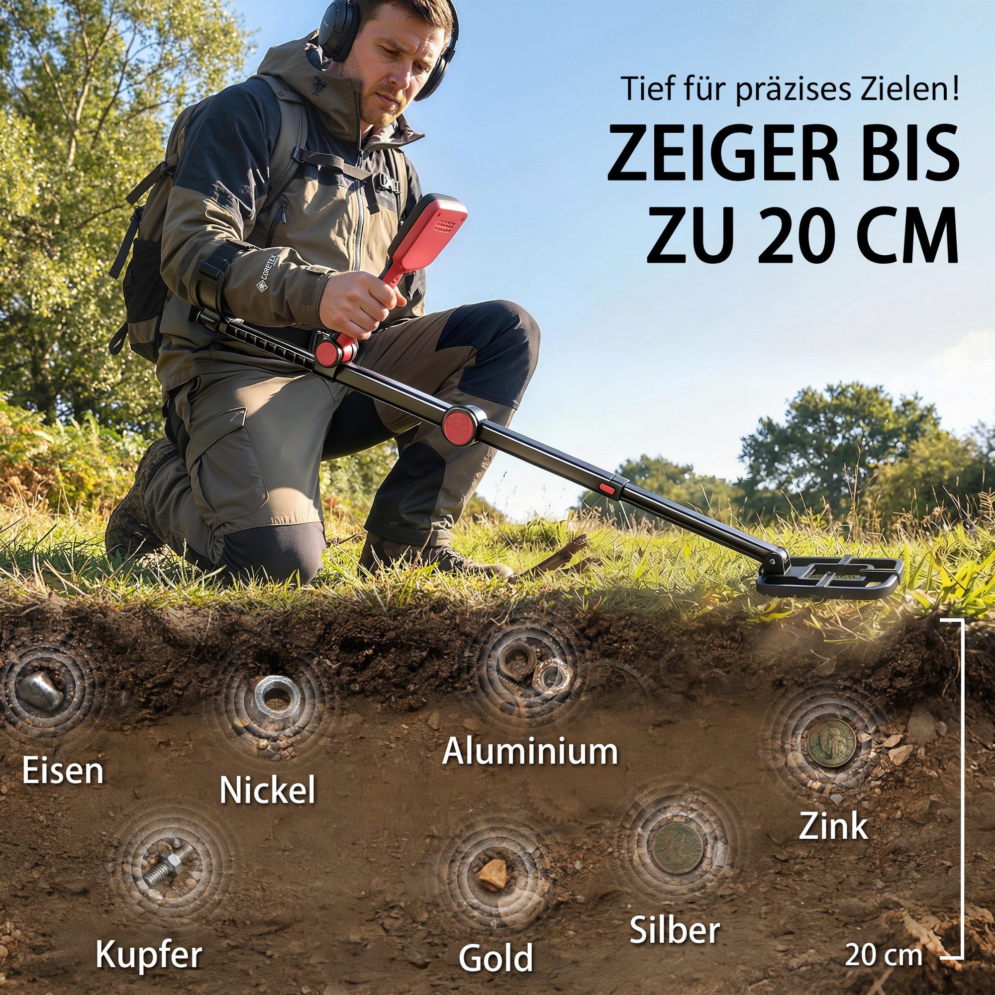 Outsunny Metalldetektor Metallsuchgerät mit 4 Modi Kopfhörer Schaufel Metalldetektoren, für Erwachsene Schwarz – Bild 5 von 5