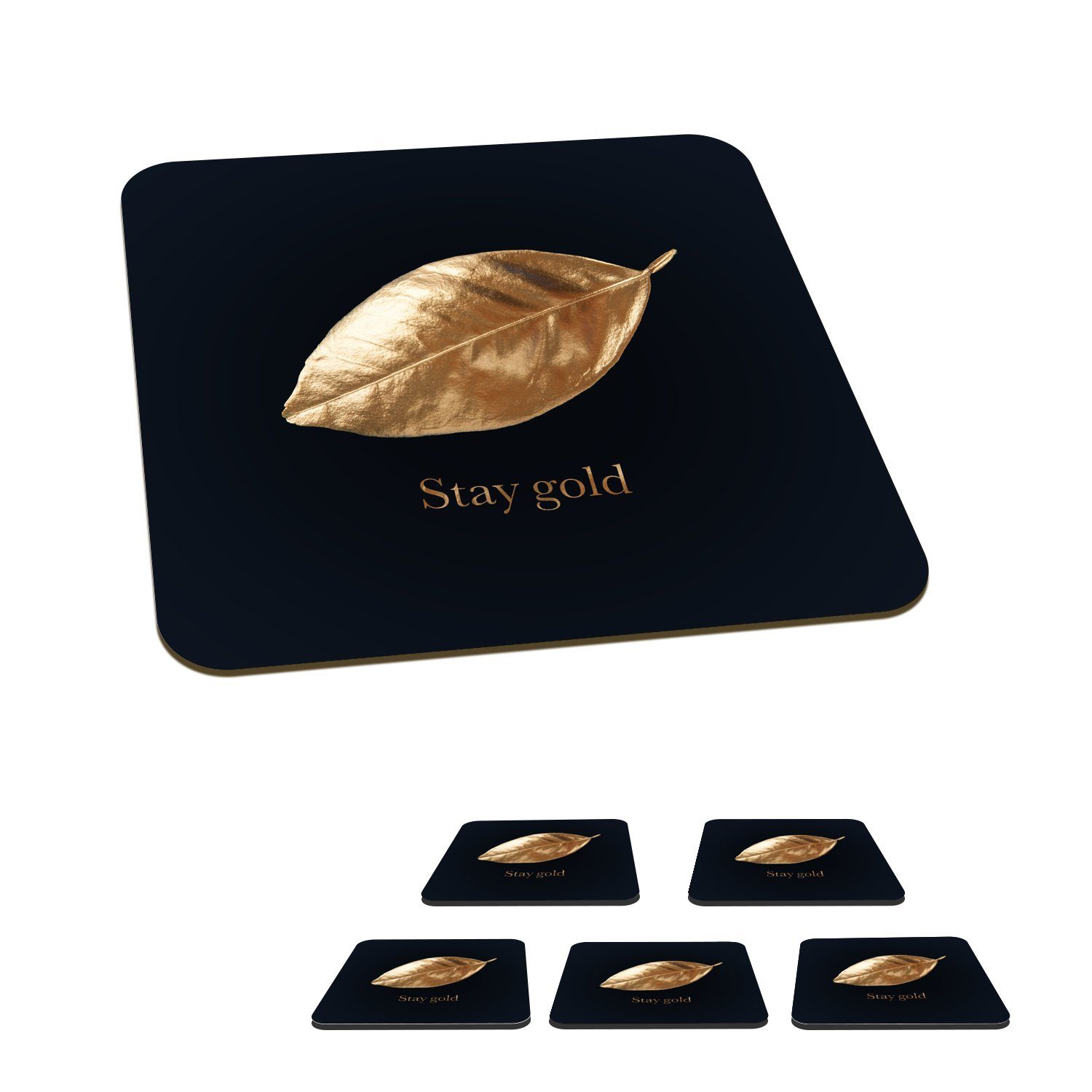 Blatt Untersetzer, Tasse Gold Zubehör für - Gläser, - 6-tlg., Glasuntersetzer Glasuntersetzer, Zitate, Tischuntersetzer, MuchoWow Korkuntersetzer,