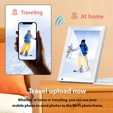 Fine Life Pro Digitaler Fotorahmen 10.1" + Holzfotorahmen 6", Körper-Sensor Digitaler Bilderrahmen (1280x800 Pixel, 32 GB, elektronischer Fotorahmen mit Frameo Foto/Video-Sharing)