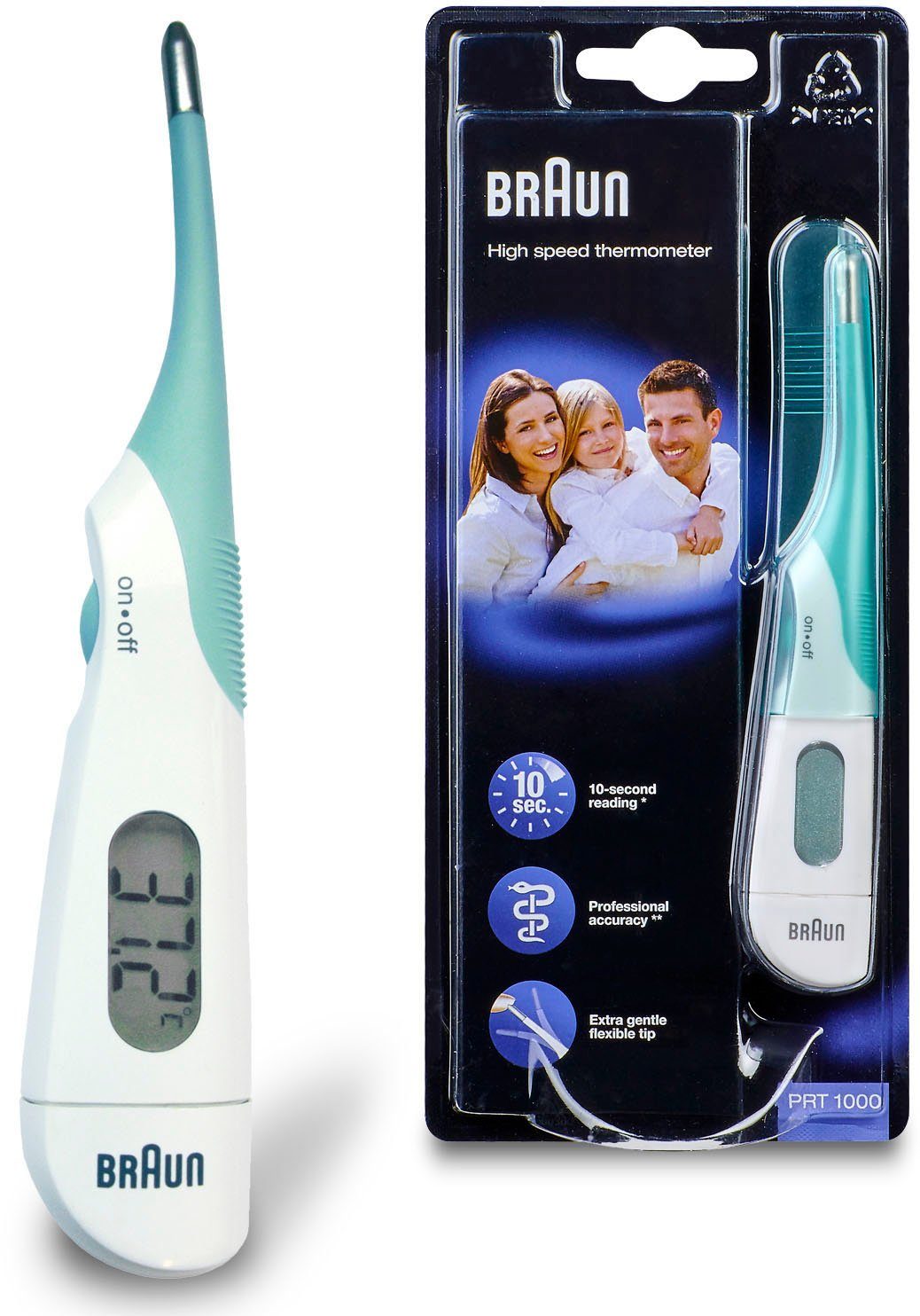 Braun Fieberthermometer Braun Digital-Thermometer, zuverlässig schnell und Genauigkeit PRT extrem 1000, professionelle durch