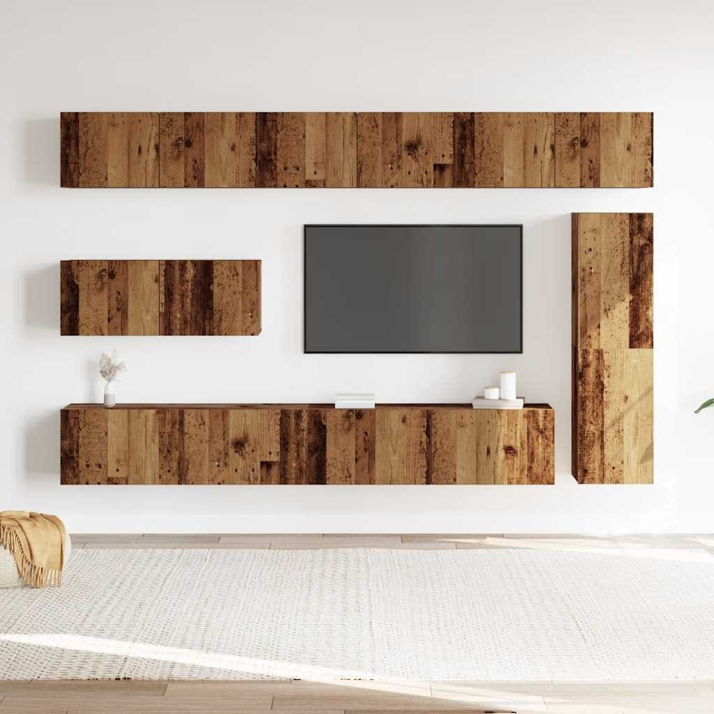 vidaXL TV-Schrank 7-tlg. TV-Schrank-Set Wandmontage Altholz-Optik Holzwerkstoff