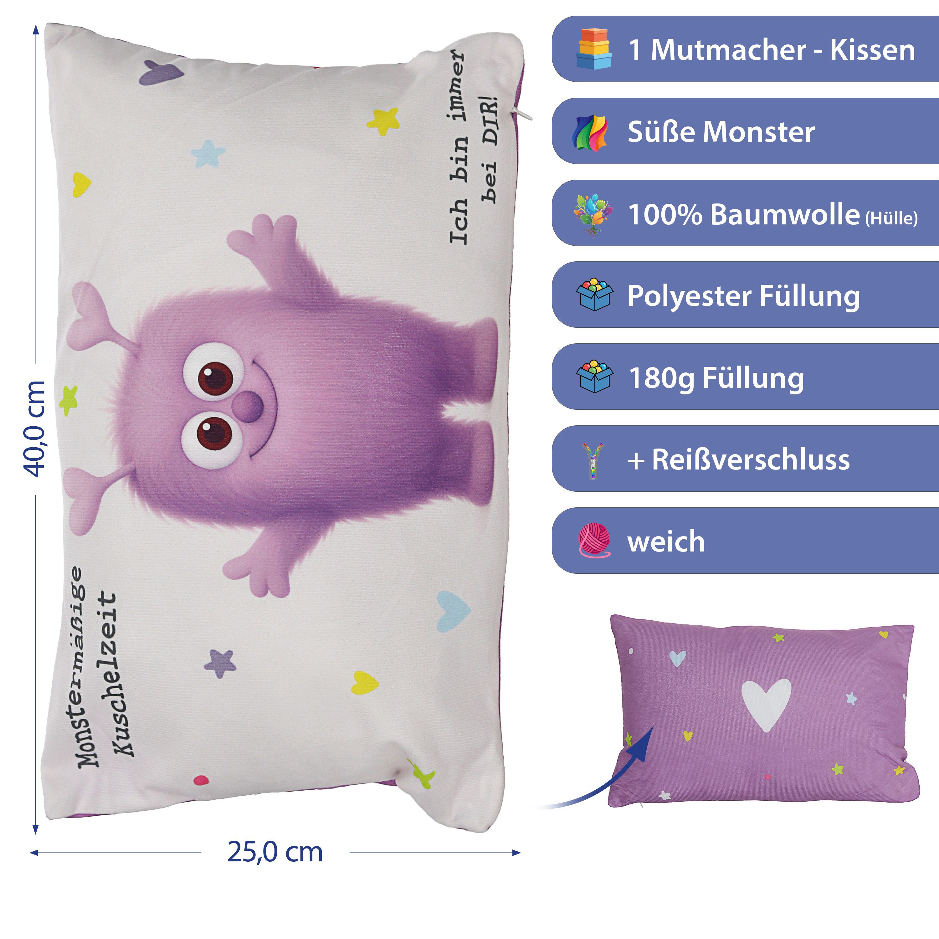 CEPEWA Dekokissen Kissen Mutmacher flieder 40x25cm Baumwolle PES 180g Reißverschluss – Bild 2 von 5