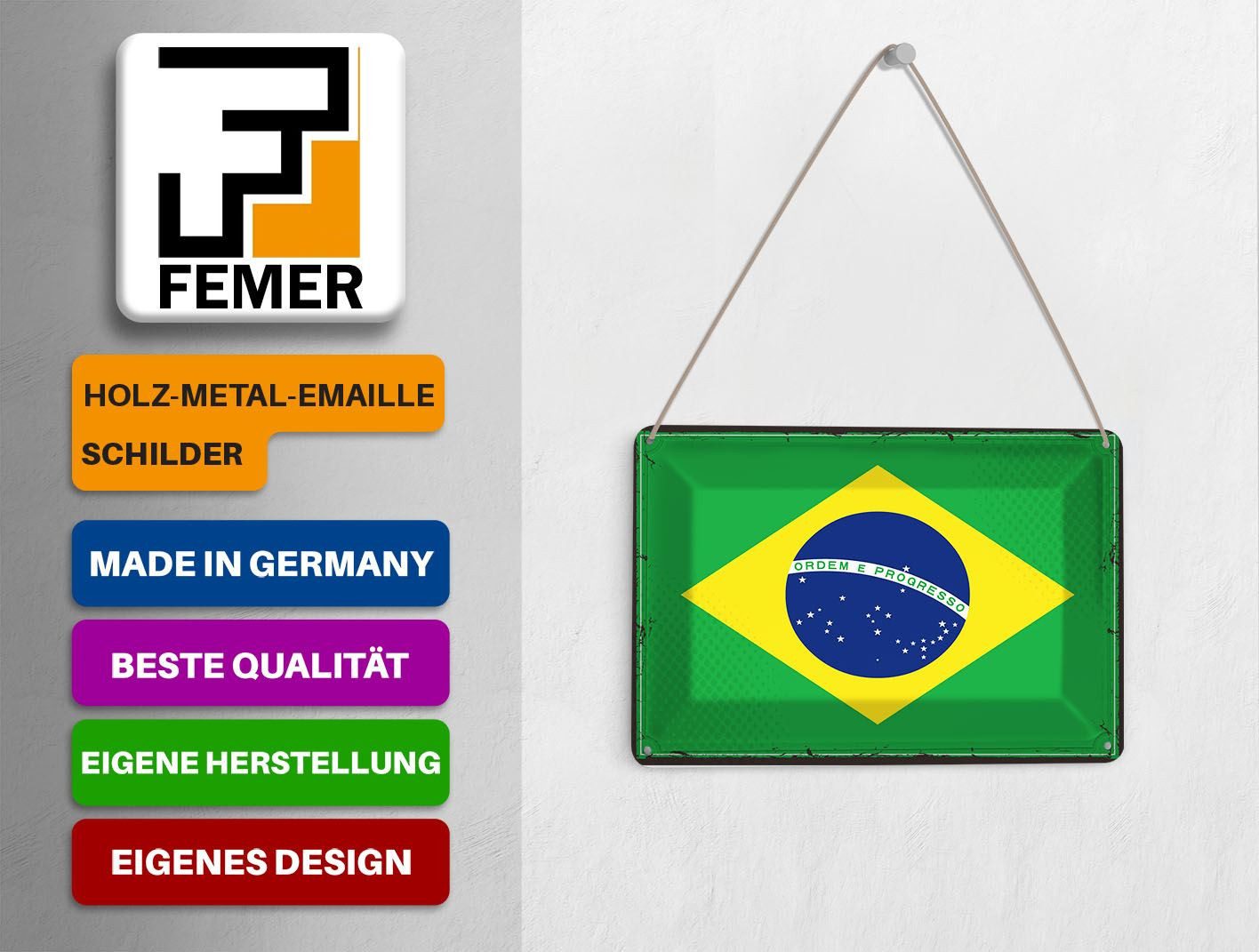 Femer GmbH Postkarte Flagge Brasiliens 14x10 cm Retro Flag of Brazil, unfrankiert