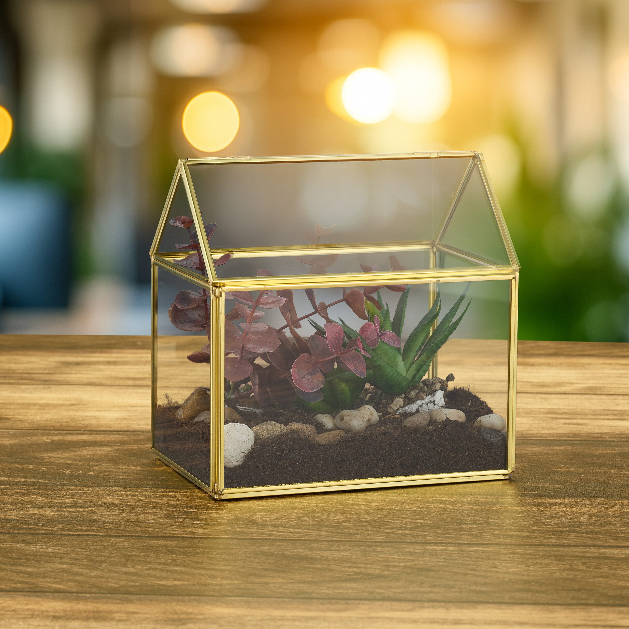 relaxdays Gewächshaus Pflanzenterrarium aus Glas Hausform, BxTxH: 15 x 10 x 15 cm, BxLxH: 15 x 10 x 15 cm, 0.25 mm Wandstärke, 1-St., schwarz – Bild 3 von 5