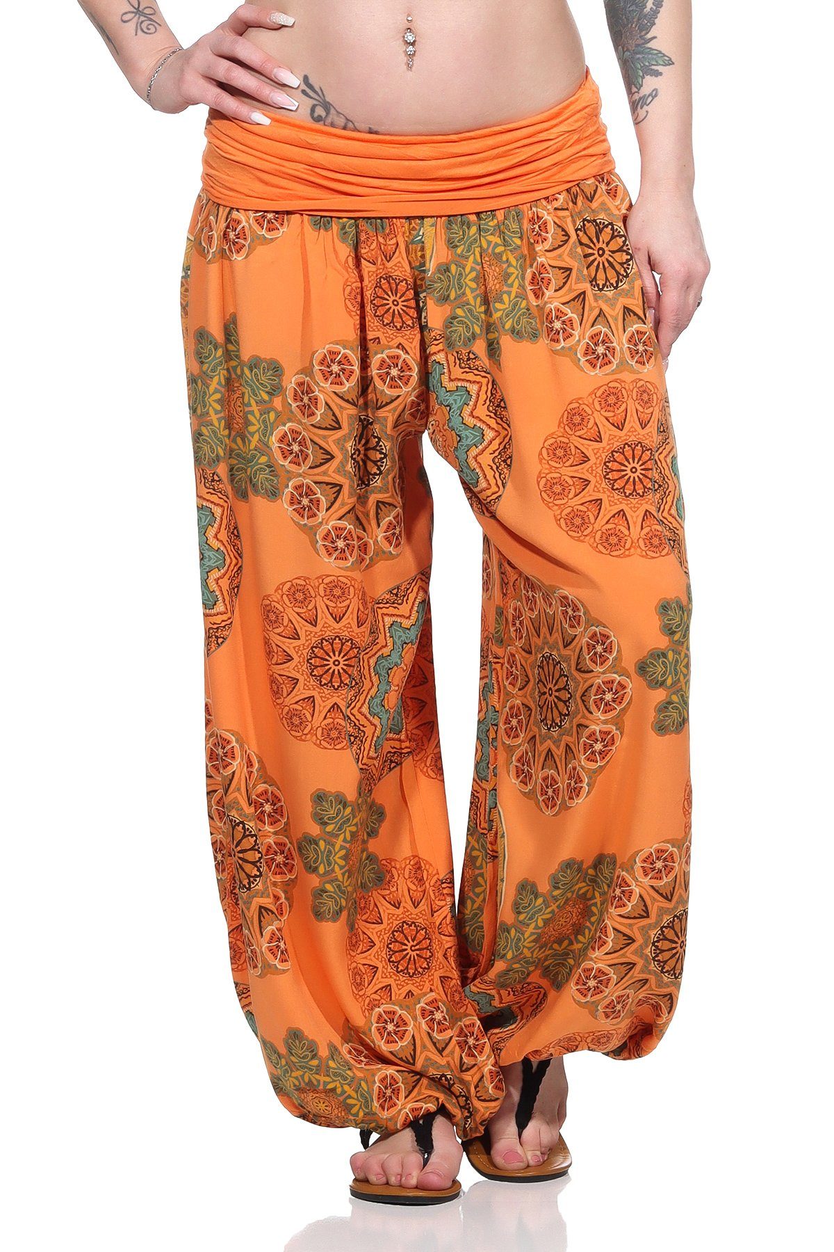Sommerhose Design Orange Aurela luftige Damen Bund, sommerliches Pumphose mit weite und elastischem Damenmode Haremshose (1-tlg) für