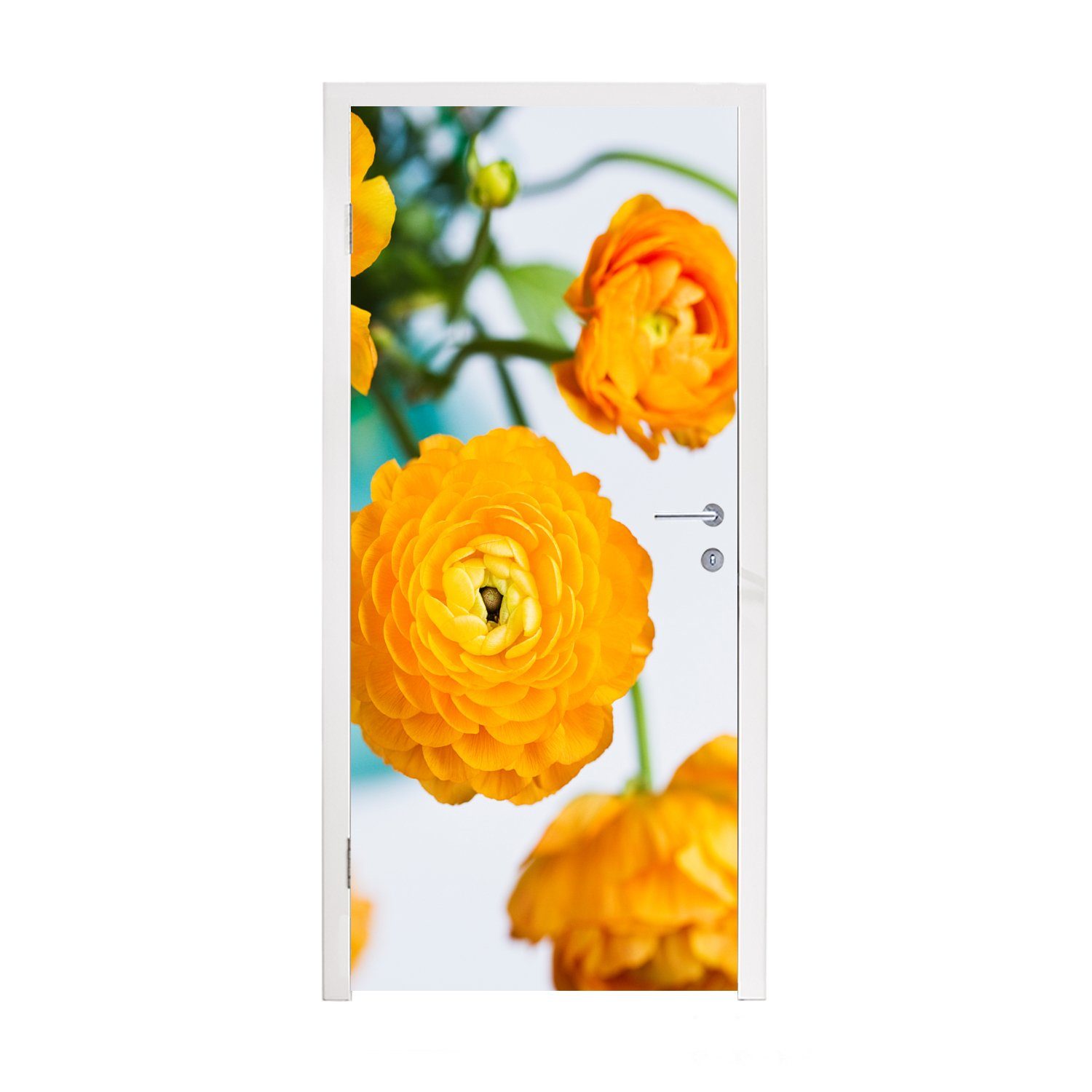 MuchoWow Türtapete Blumen - Draußen für Orange, Türaufkleber, cm (1 Fototapete - St), Matt, bedruckt, 75x205 Tür