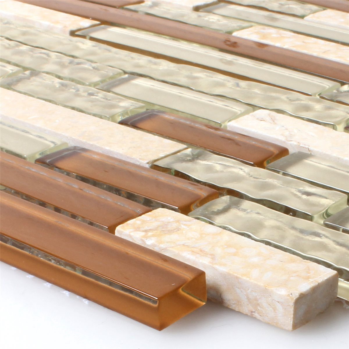 Mosafil Mosaikfliesen Mosaikfliesen Naturstein Beige Mix, Naturstein-Glas 30.600x30.000, beige-braun, Verlegefertig auf ein Netz geklebt - Frostsicher - Wasserfest