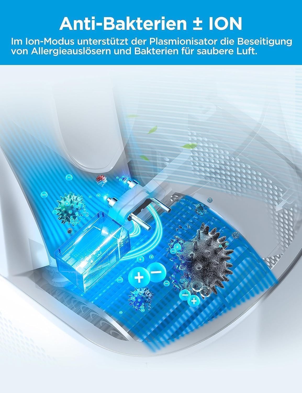 Midea Tower Fan »MFP-120i BL« 2-in-1 Tower Fan & Air Purifier H13 True HEPA, App Control, with Remote Control, Sound Level 38 - 61dB(A)