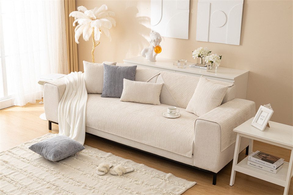 Diwzbyn Sofaschoner Sofadecke, Sofadecken Für Sitzfläche, Sofaschoner rutschfest, Sofa Überzug, Chenille Sofabezug l Form, Sofa Überwurfdecke