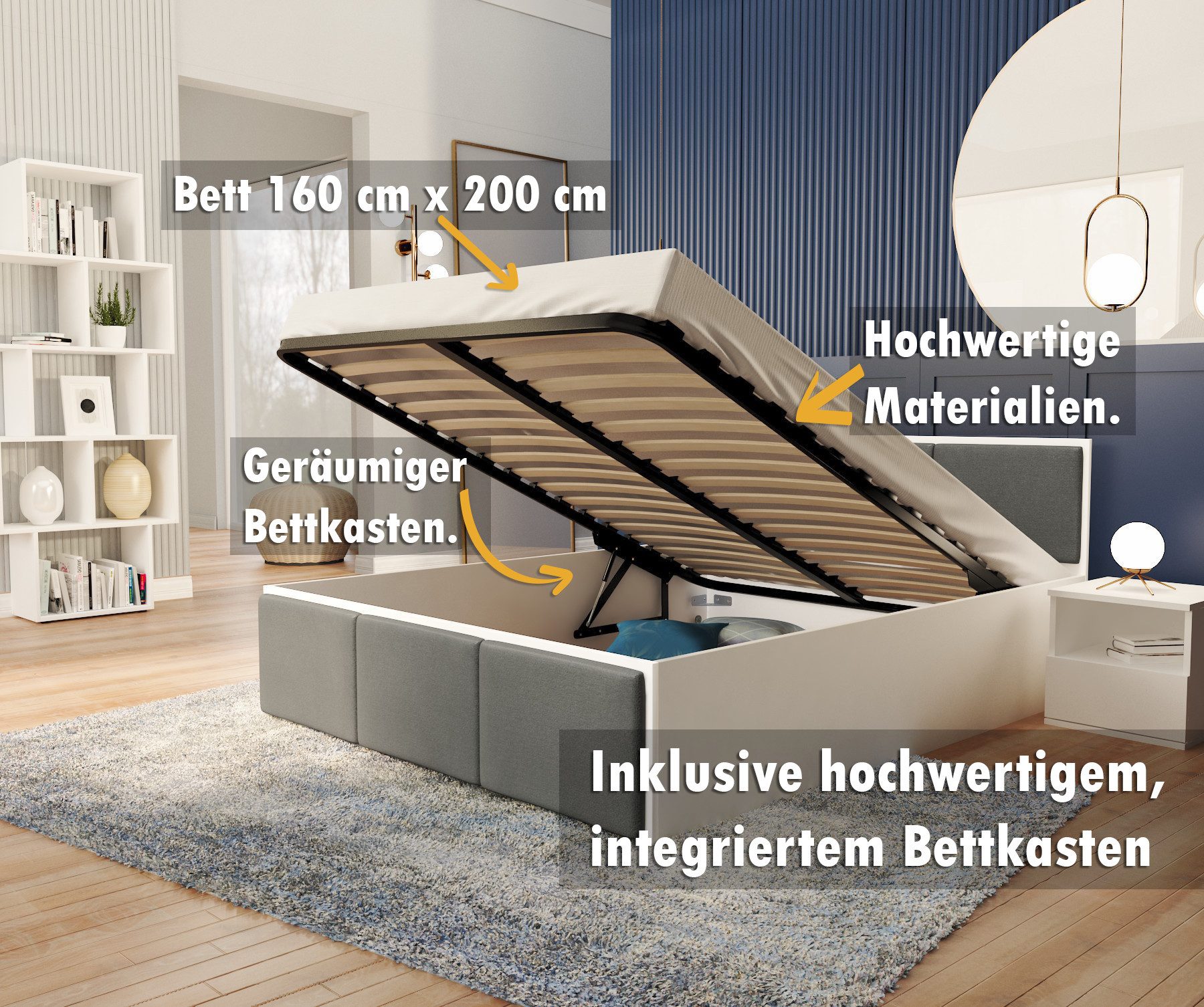 FDM Stauraumbett mit Bettkasten und Lattenrost günstig online kaufen