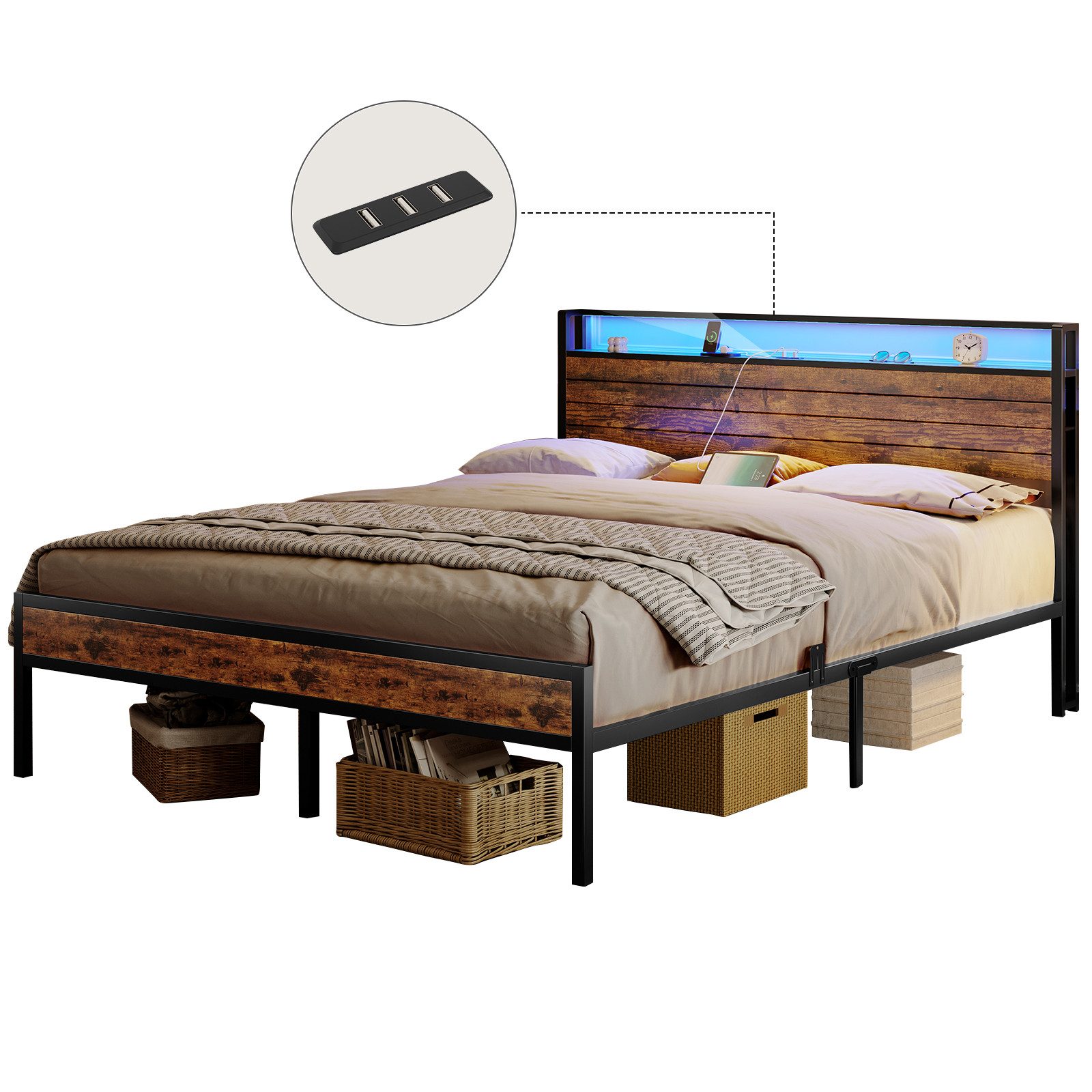MSMASK Bettgestell Vintage Braun Metallbett mit günstig online kaufen