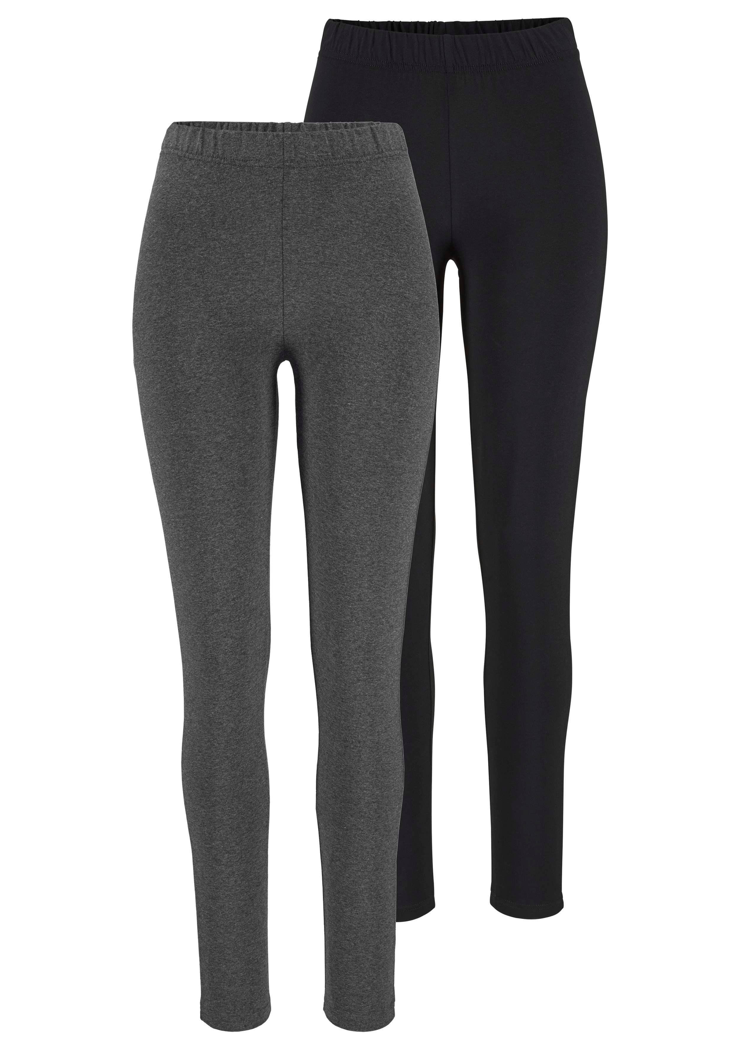 2er-Pack) schwarz + Leggings grau-melange Baumwolle (Packung, FARBE NEUE Boysen's mit