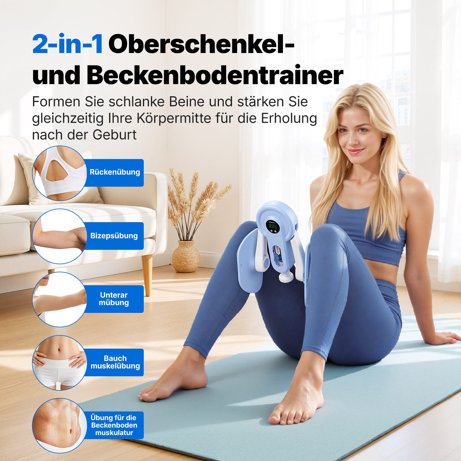 MERACH Beckenbodentrainer Oberschenkeltrainer, Beintrainer, erstellbar, 2 Widerstandsstufen, 1-tlg., Stärkt Gesäß, Rücken, Arme, ideal für Fitness und Yoga, postnatale Rückbildung. Kompakt, tragbar, vielseitig einsetzbar