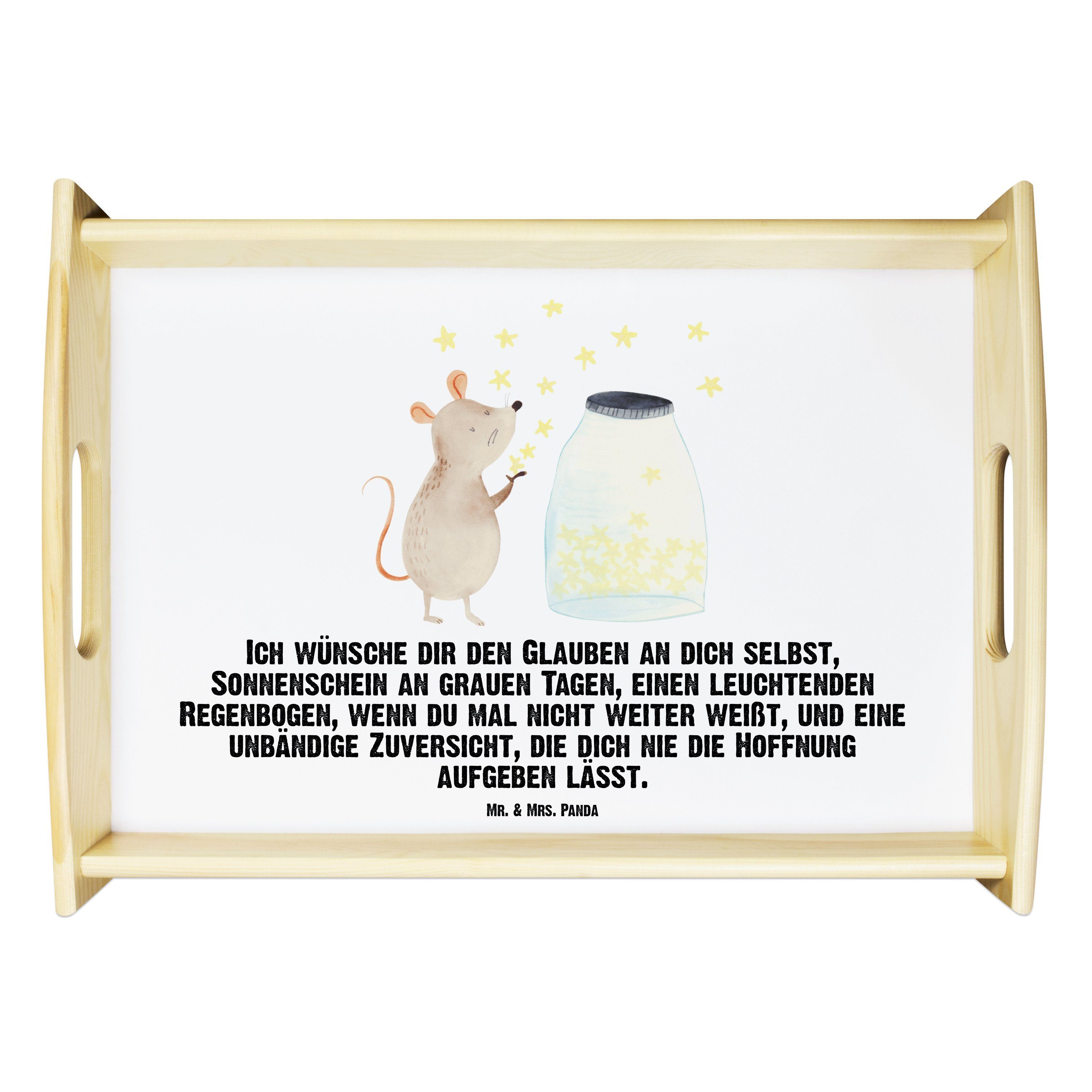 Mr. & Mrs. Panda Tablett Maus Sterne - Weiß - Geschenk, Hoffnung, Gute Laune, Küchentablett, D, Echtholz lasiert, (1-tlg)