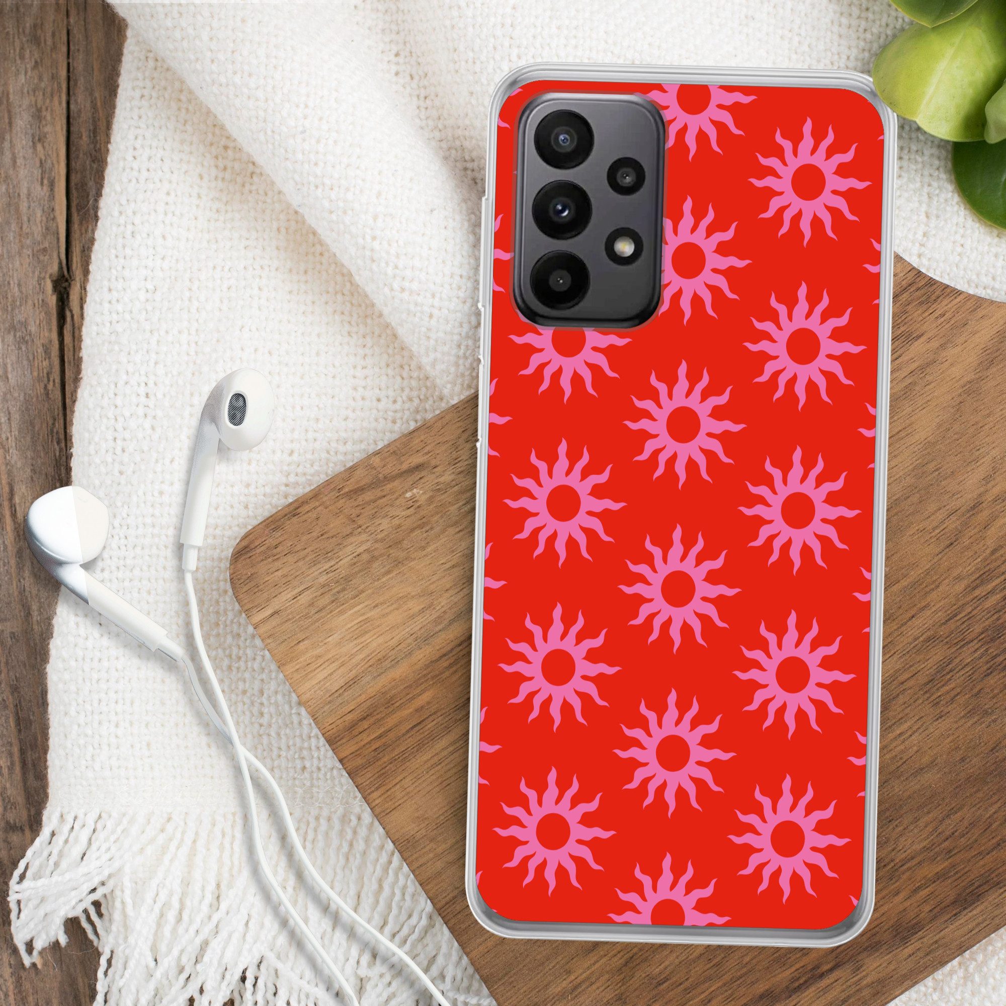 MuchoWow Handyhülle für Samsung Galaxy A23 5G Sonnen - Rot - Rosa - Muster - Sommer, Smartphone-Bumper, Print, Handy Schutzhülle Dünn