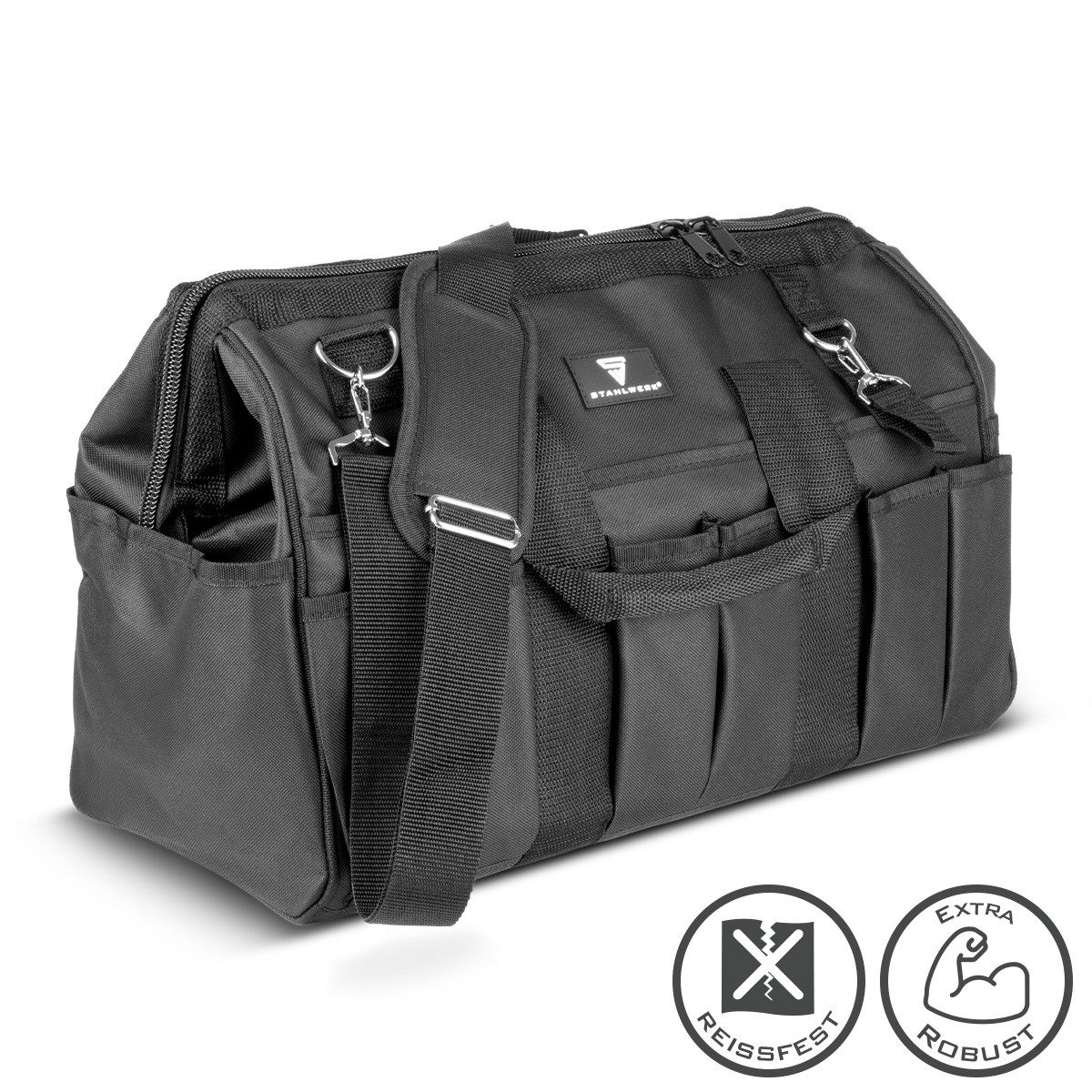 STAHLWERK Werkzeugtasche stabile XL-Montagetasche Elektrikertasche 21 Fächer
