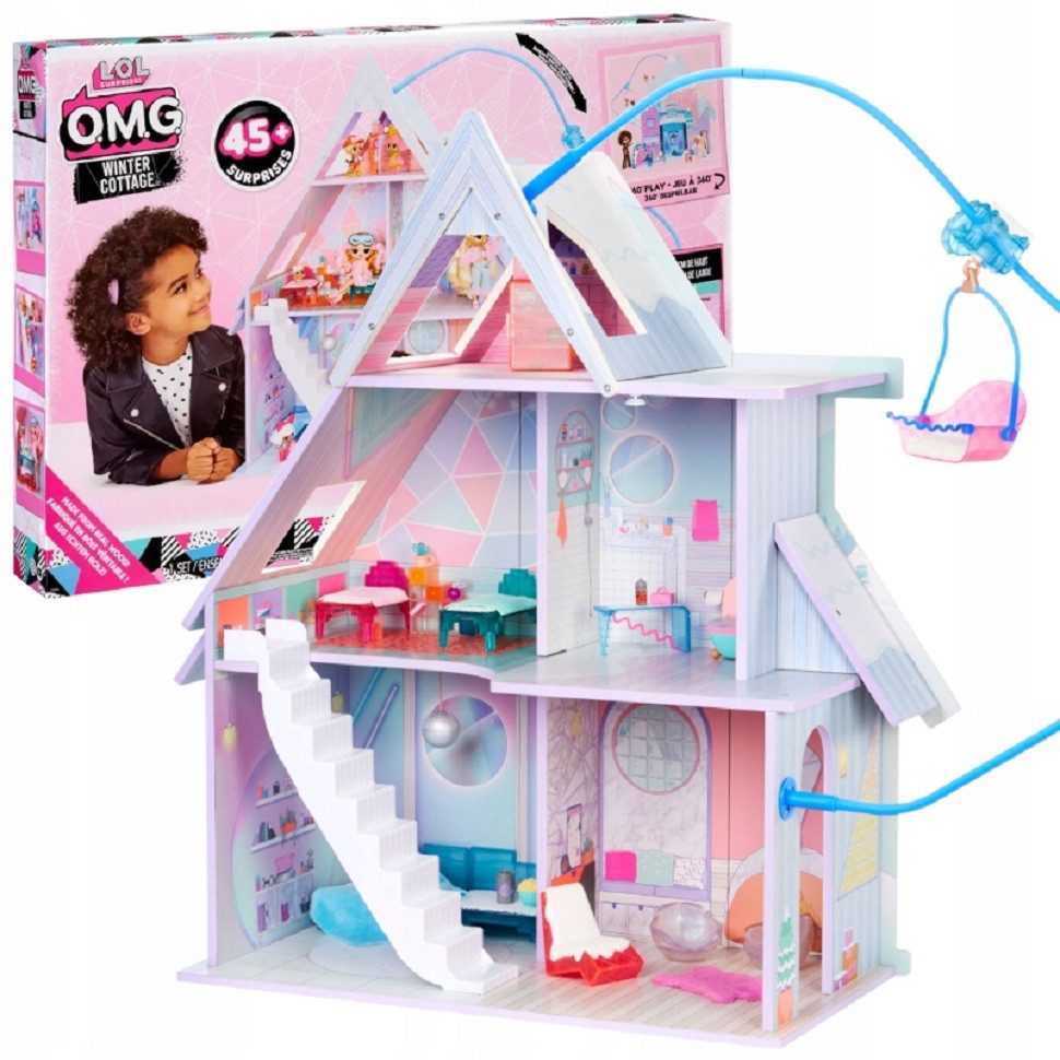 L.O.L. SURPRISE! Puppenhaus OMG Winter Cottage Playset 120001EUC, Holzhaus, (Haus mit 45 Zubehörteilen), Spielhaus mit Skilift, für Kinder ab 4 Jahren