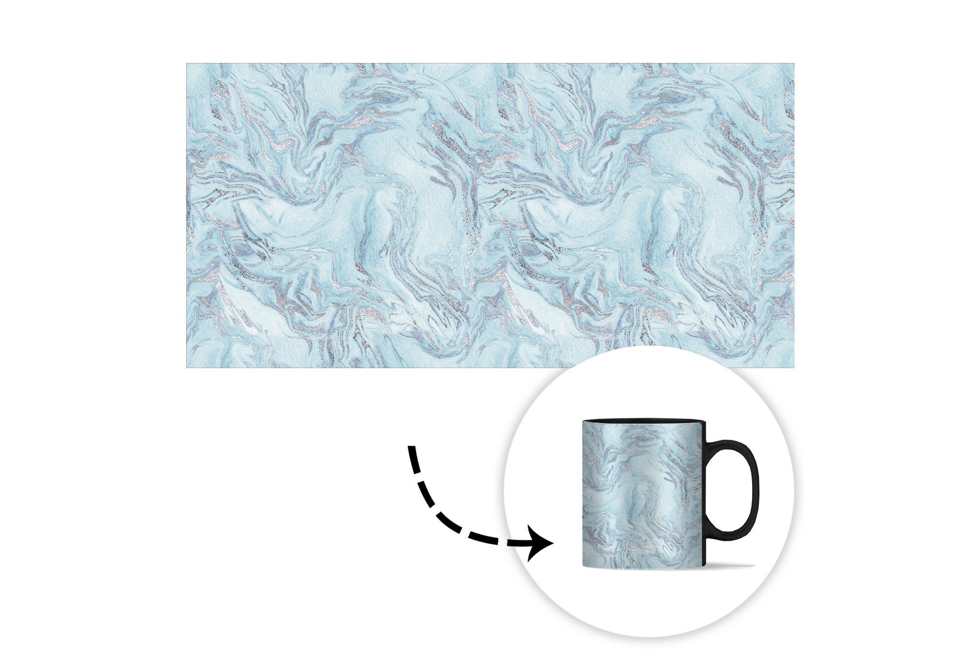 Muster, - Kaffeetassen, Teetasse, Marmor Geschenk Tasse Keramik, Zaubertasse, Farbwechsel, MuchoWow Blau - - Silber
