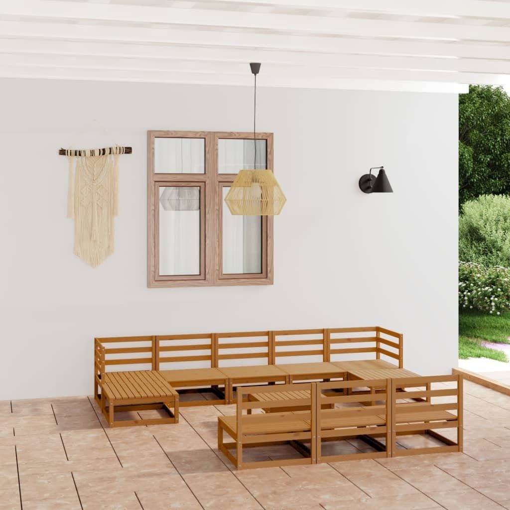 vidaXL Gartenlounge-Set 11-tlg. Garten-Lounge-Set Massivholz Kiefer, (1-tlg) Honigbraun